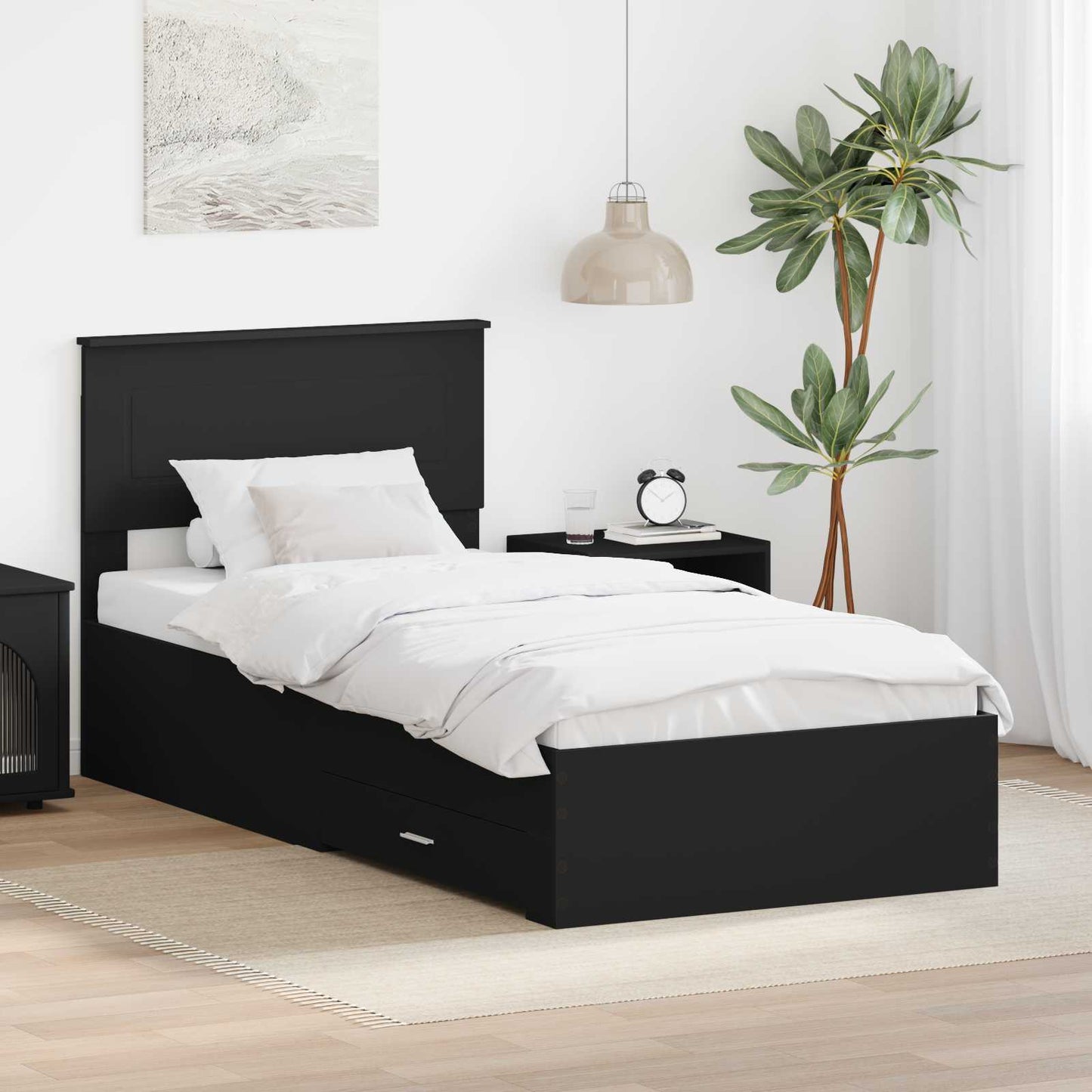Bed Frame Black and Silver 100 x 200 cm Engineered Wood