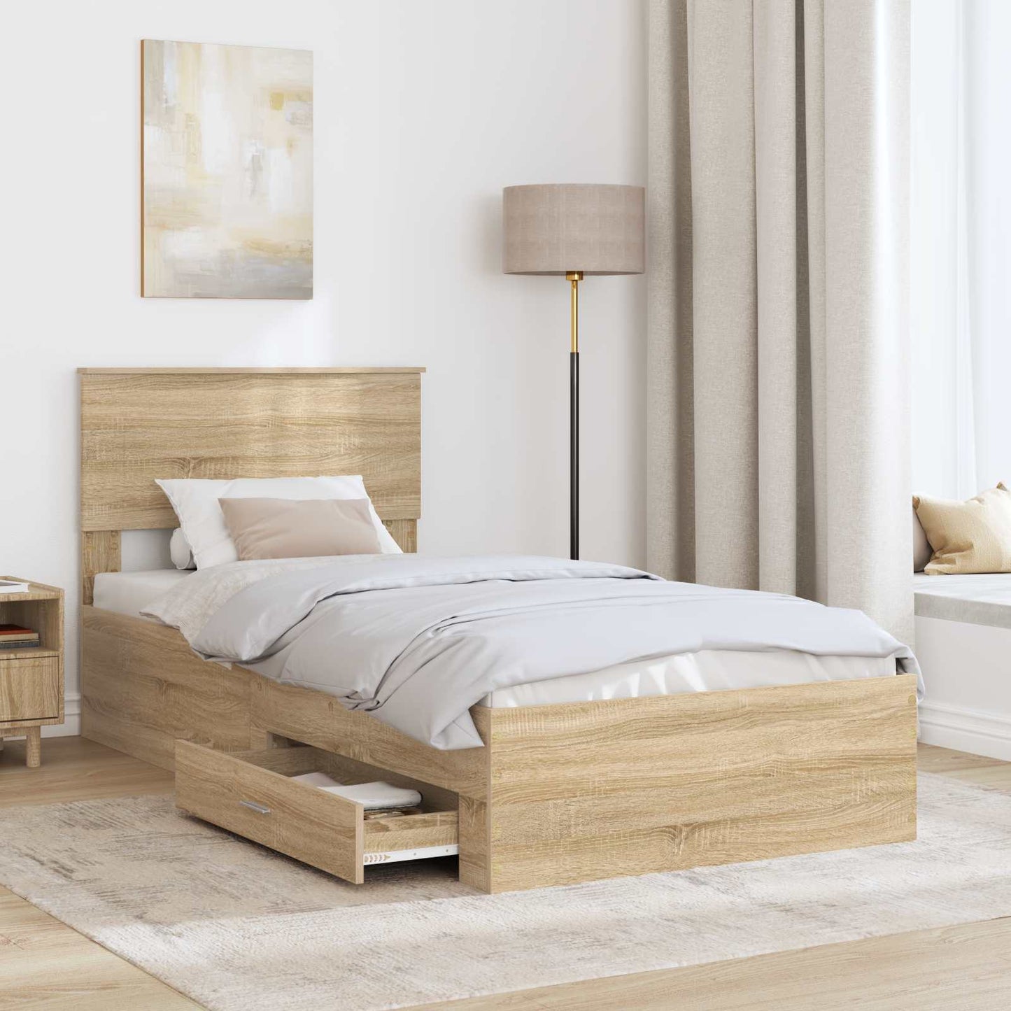 Bed Frame with Drawer Sonoma Oak 100 x 200 cm Engineered Wood