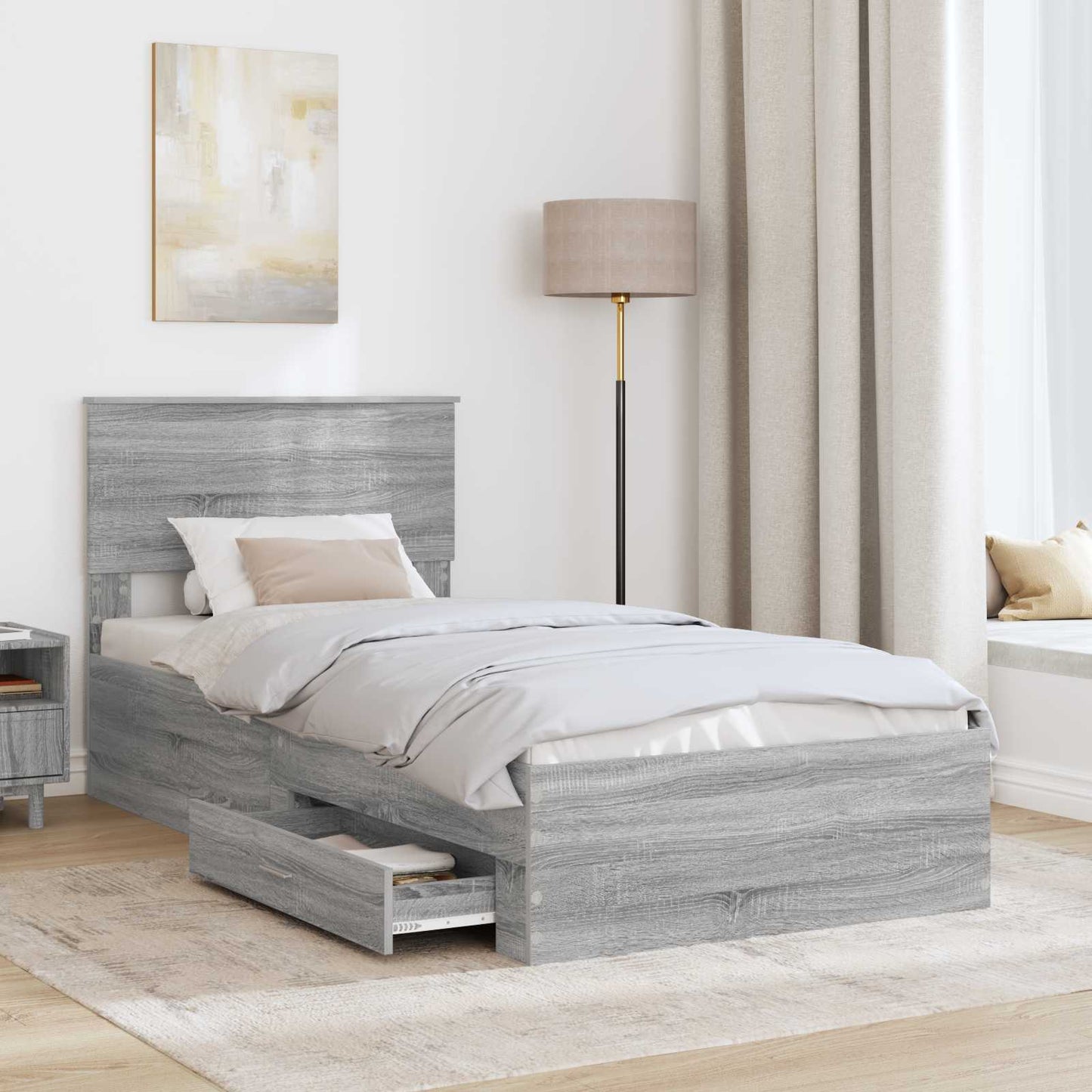 Bed Frame with Drawer Grey Sonoma 100 x 200 cm Engineered Wood