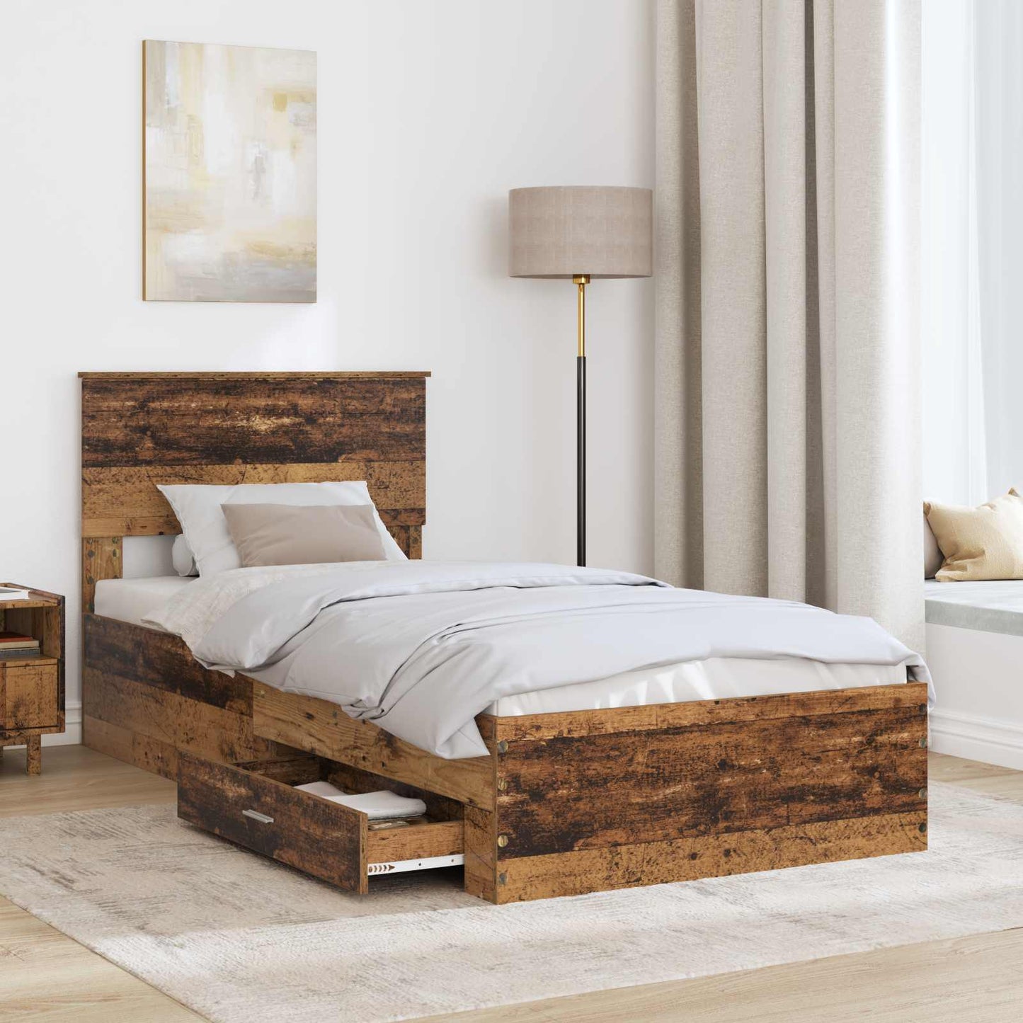 Bed Frame with Headboard Old Wood 100 x 200 cm Engineered Wood