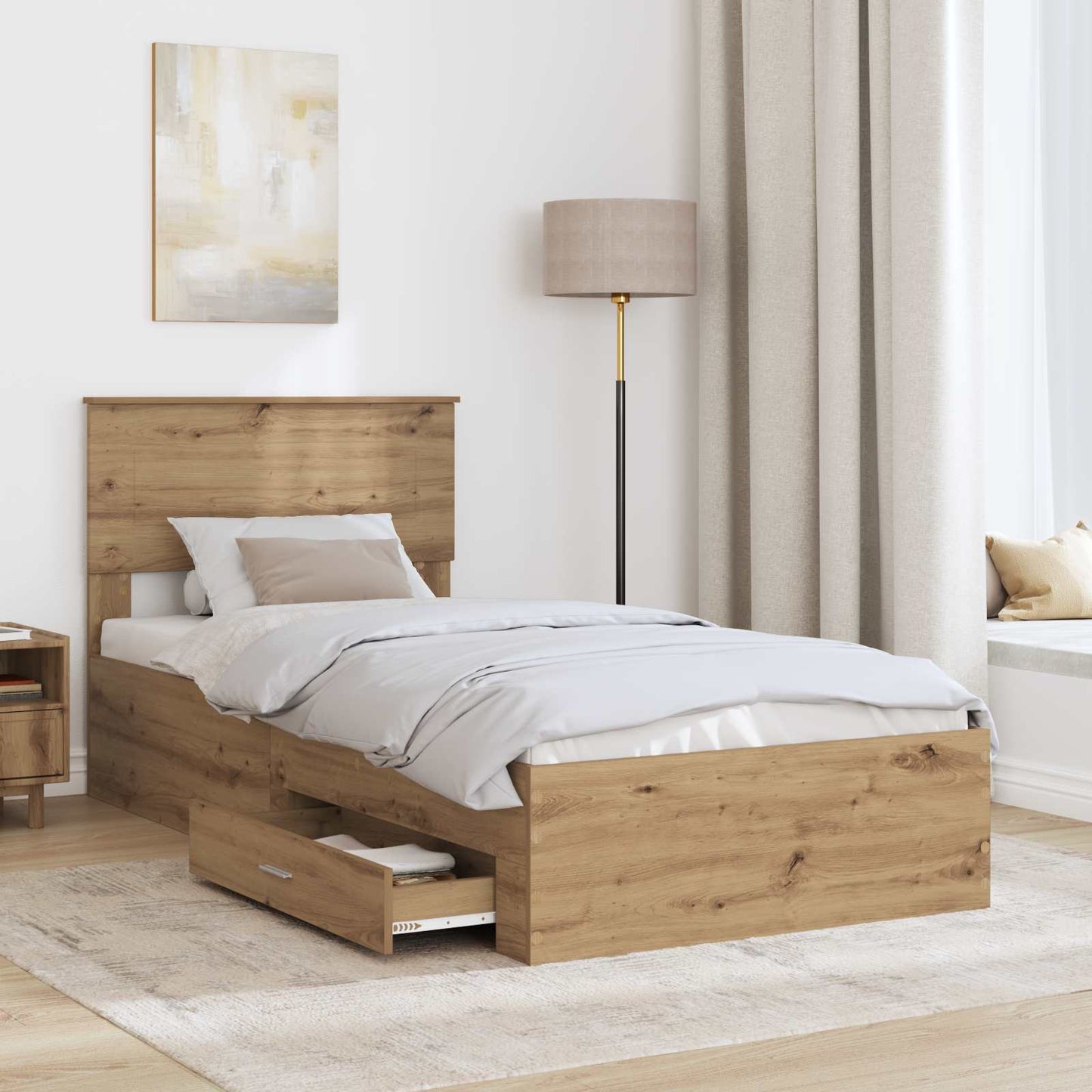 Bed Frame with Drawer Artisan Oak 100 x 200 cm Engineered Wood