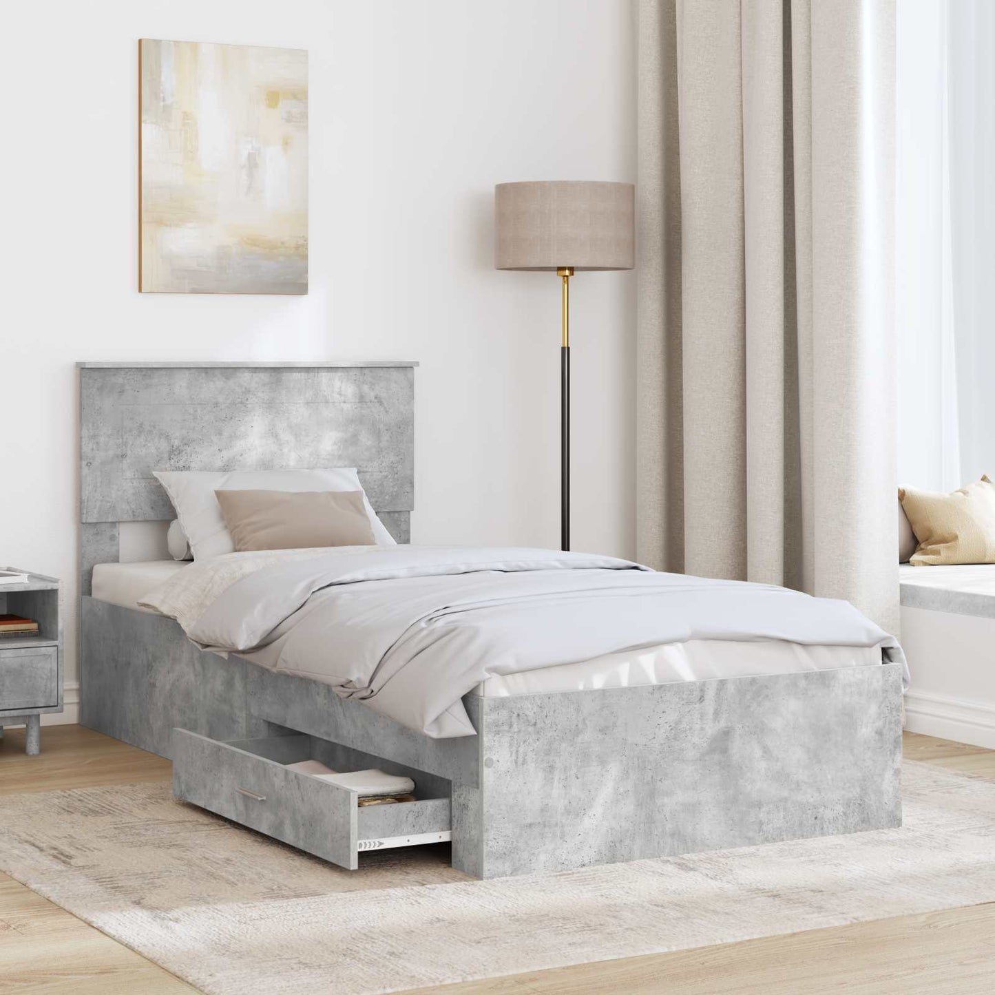 Bed Frame with Drawer Concrete Grey 90 x 190 cm Engineered Wood