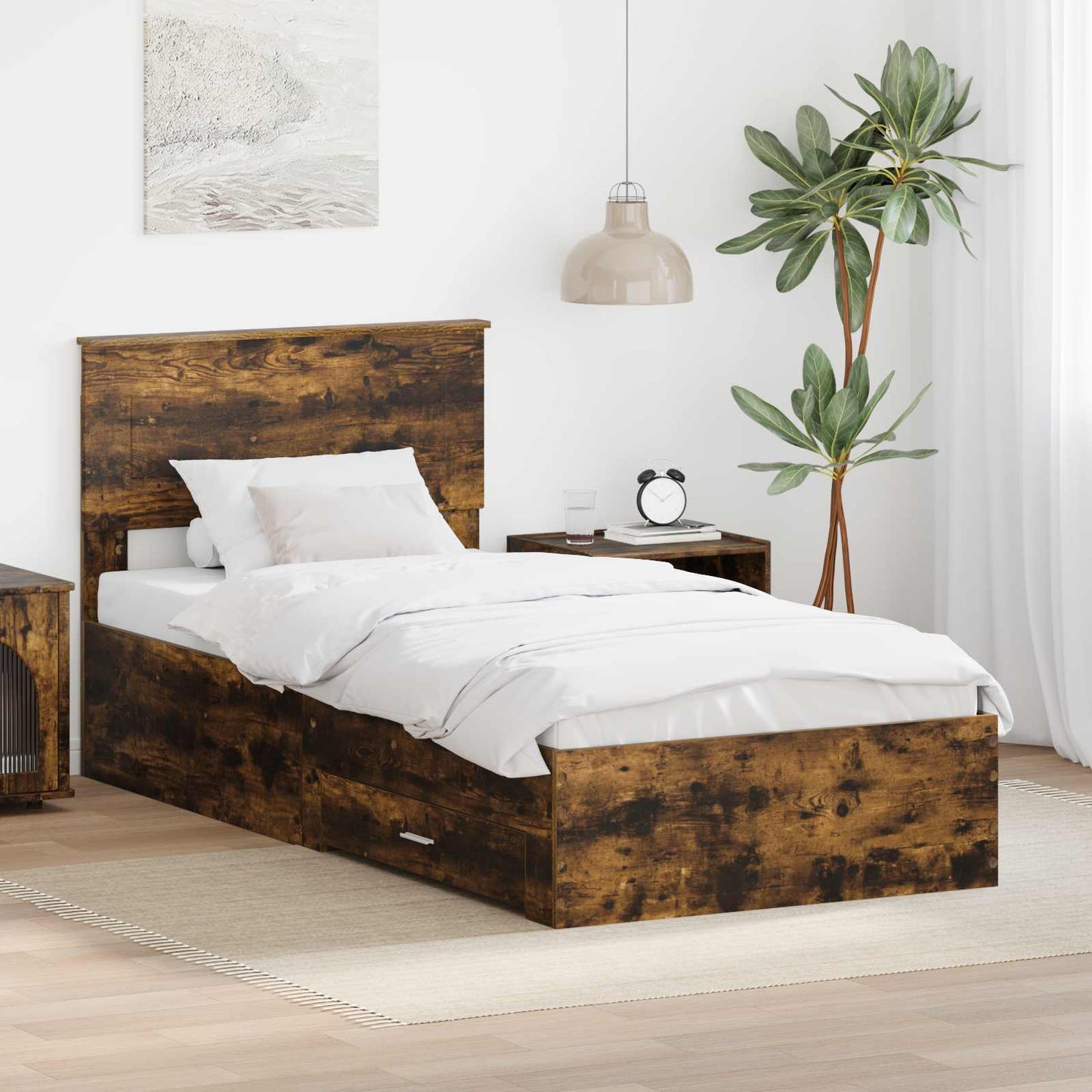 Bed Frame with Headboard Smoked Oak 90 x 190 cm Engineered Wood