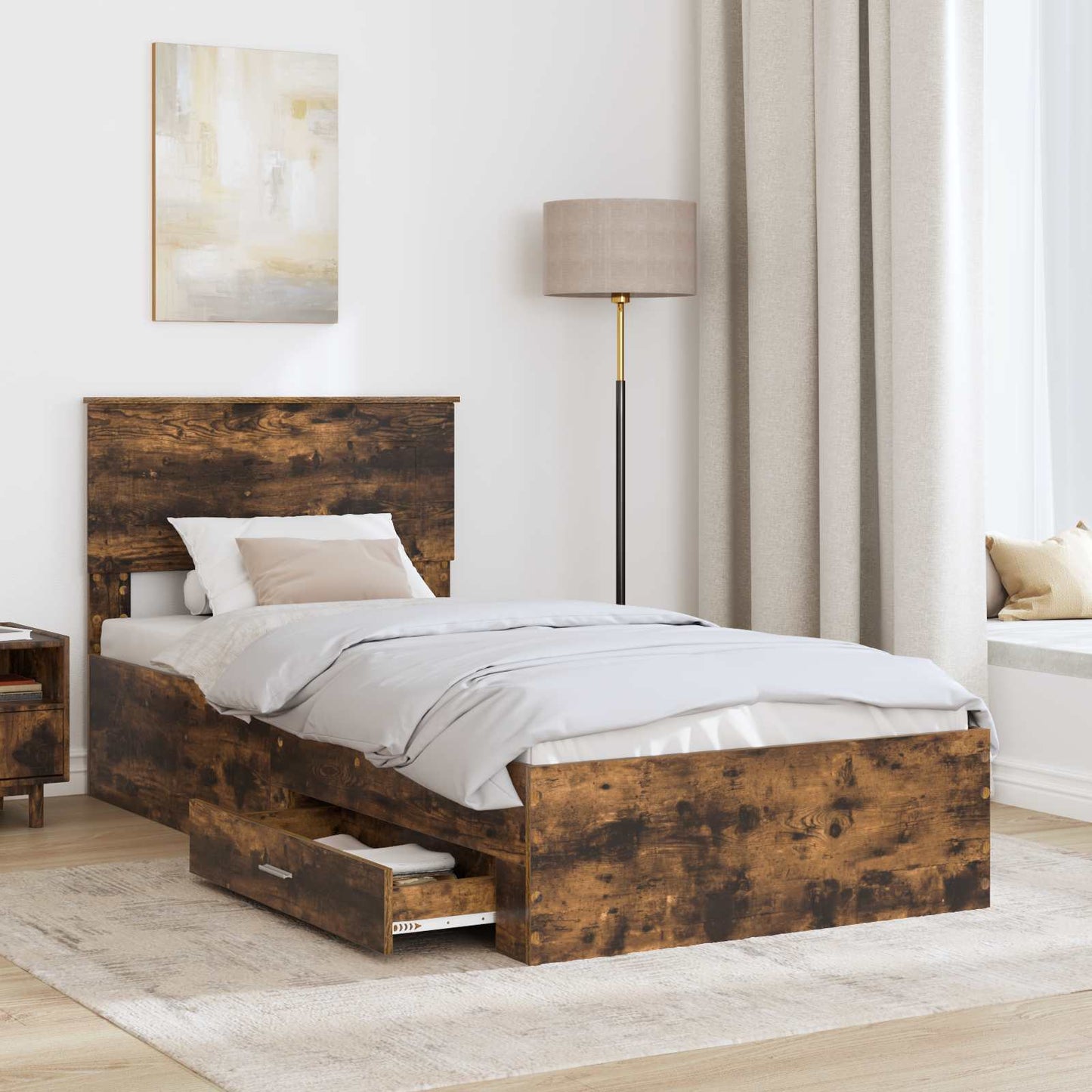 Bed Frame with Headboard Smoked Oak 90 x 190 cm Engineered Wood