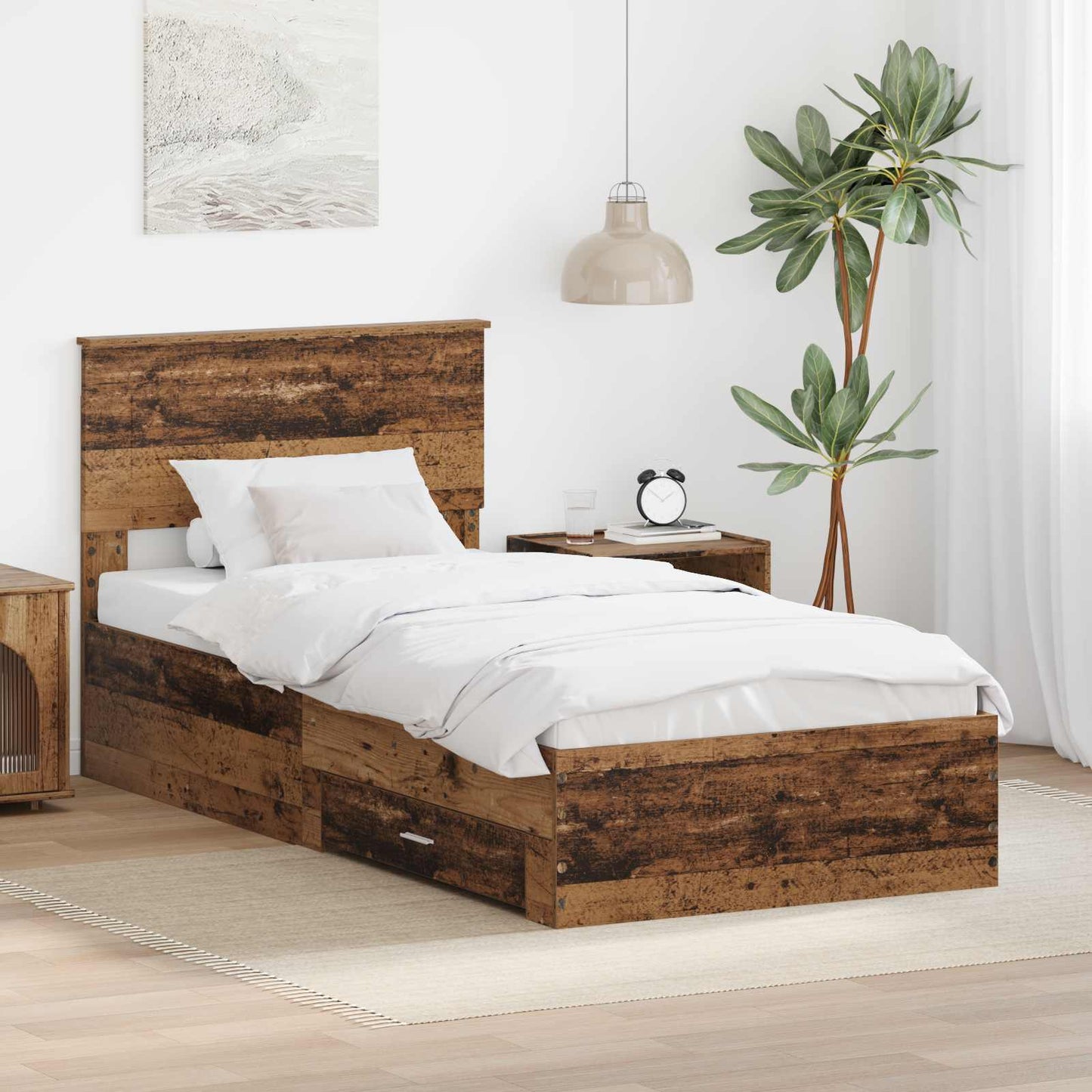 Bed Frame with Headboard Old Wood 90 x 190 cm Engineered Wood