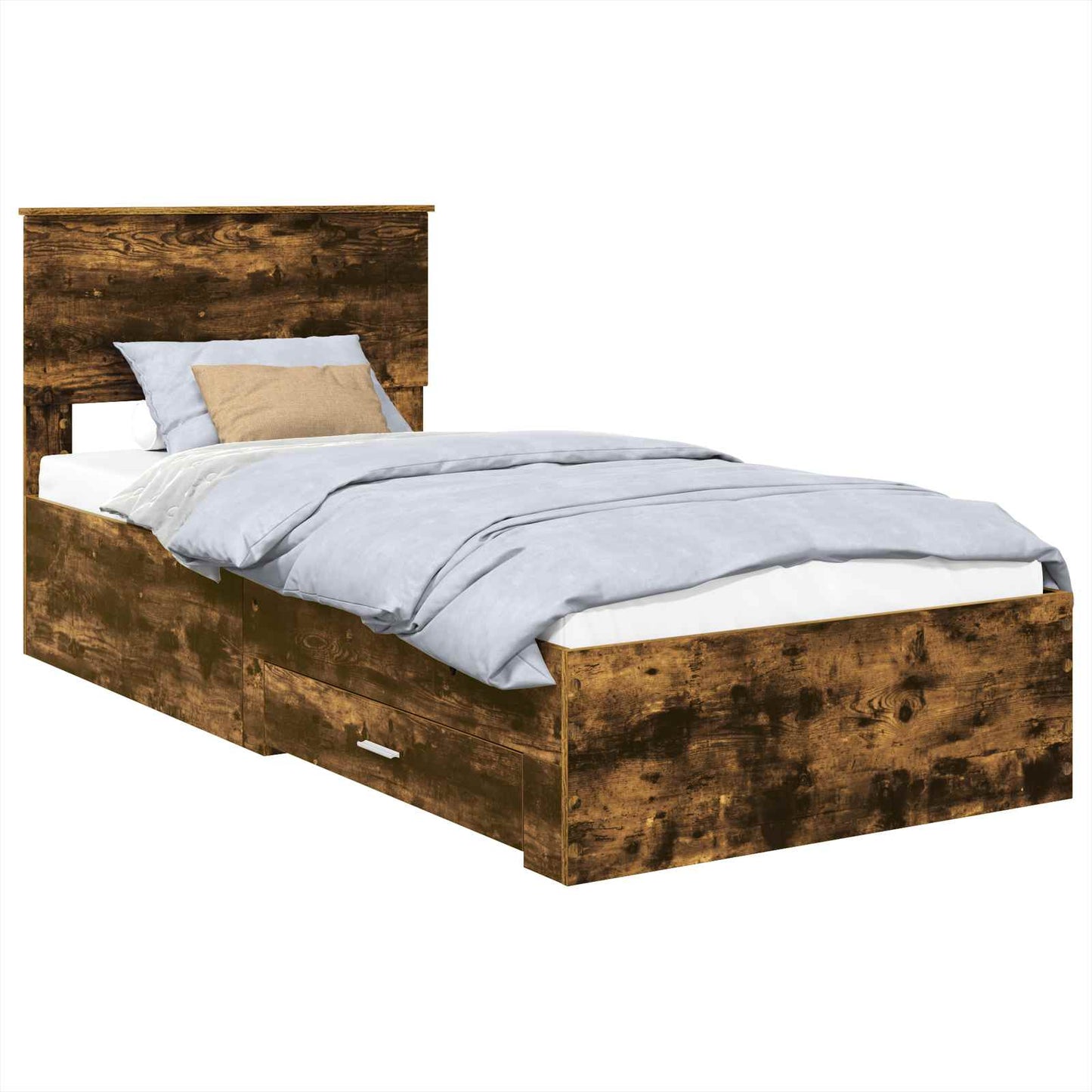 Bed Frame Smoked Oak and Silver 75 x 190 cm Engineered Wood