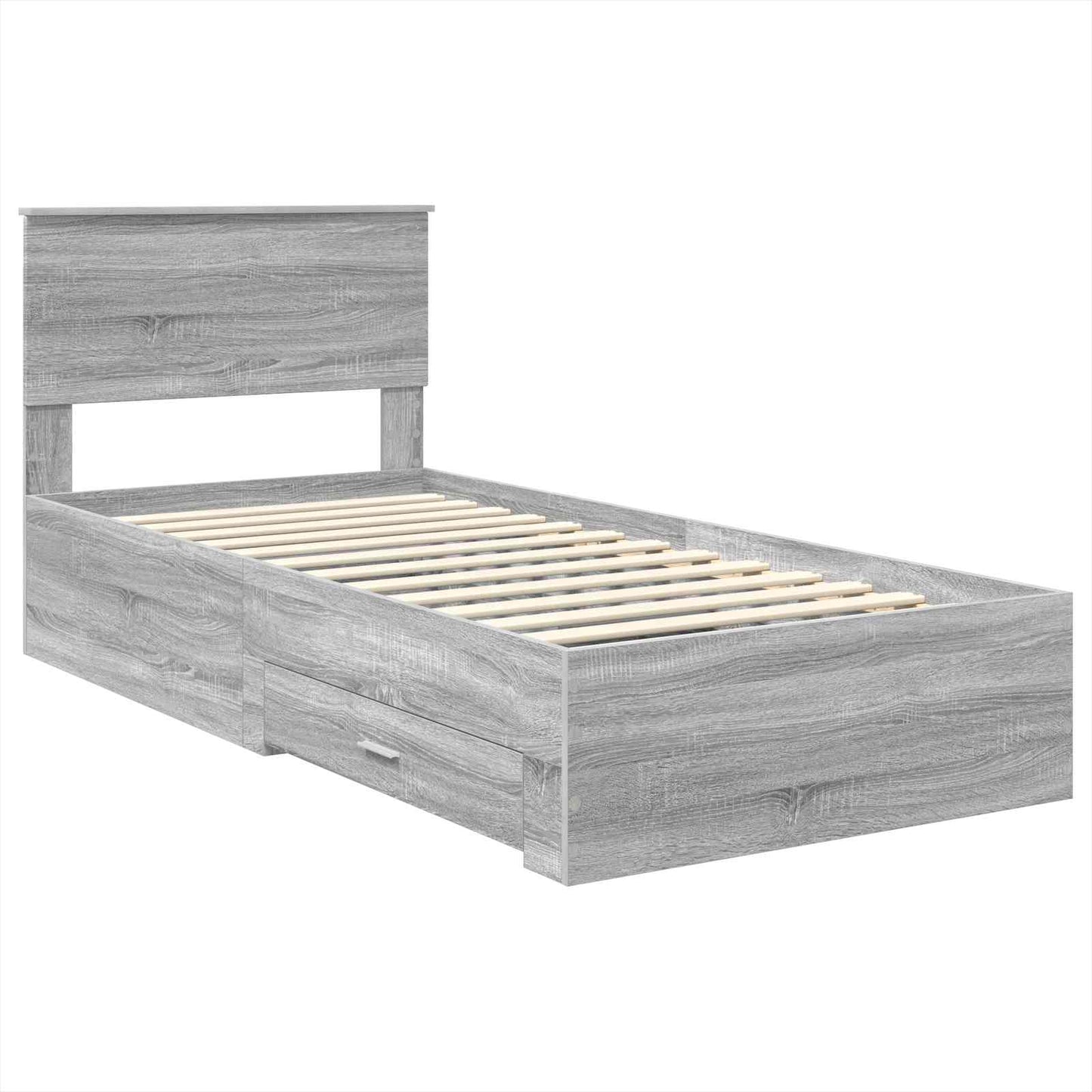 Bed Frame Grey Sonoma and Silver 75 x 190 cm Engineered Wood