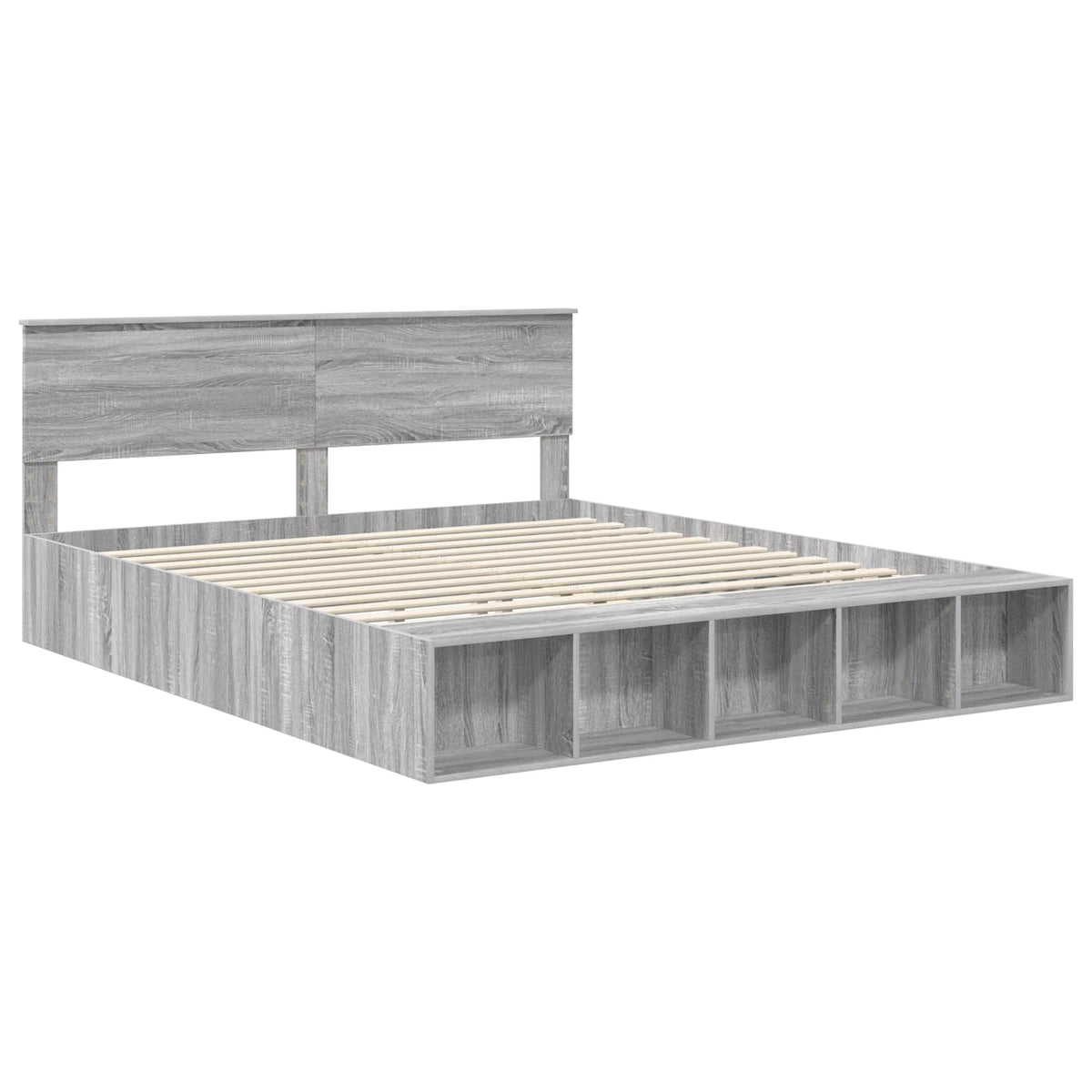 Bed Frame with Shelf Grey Sonoma 200 x 200 cm Engineered Wood