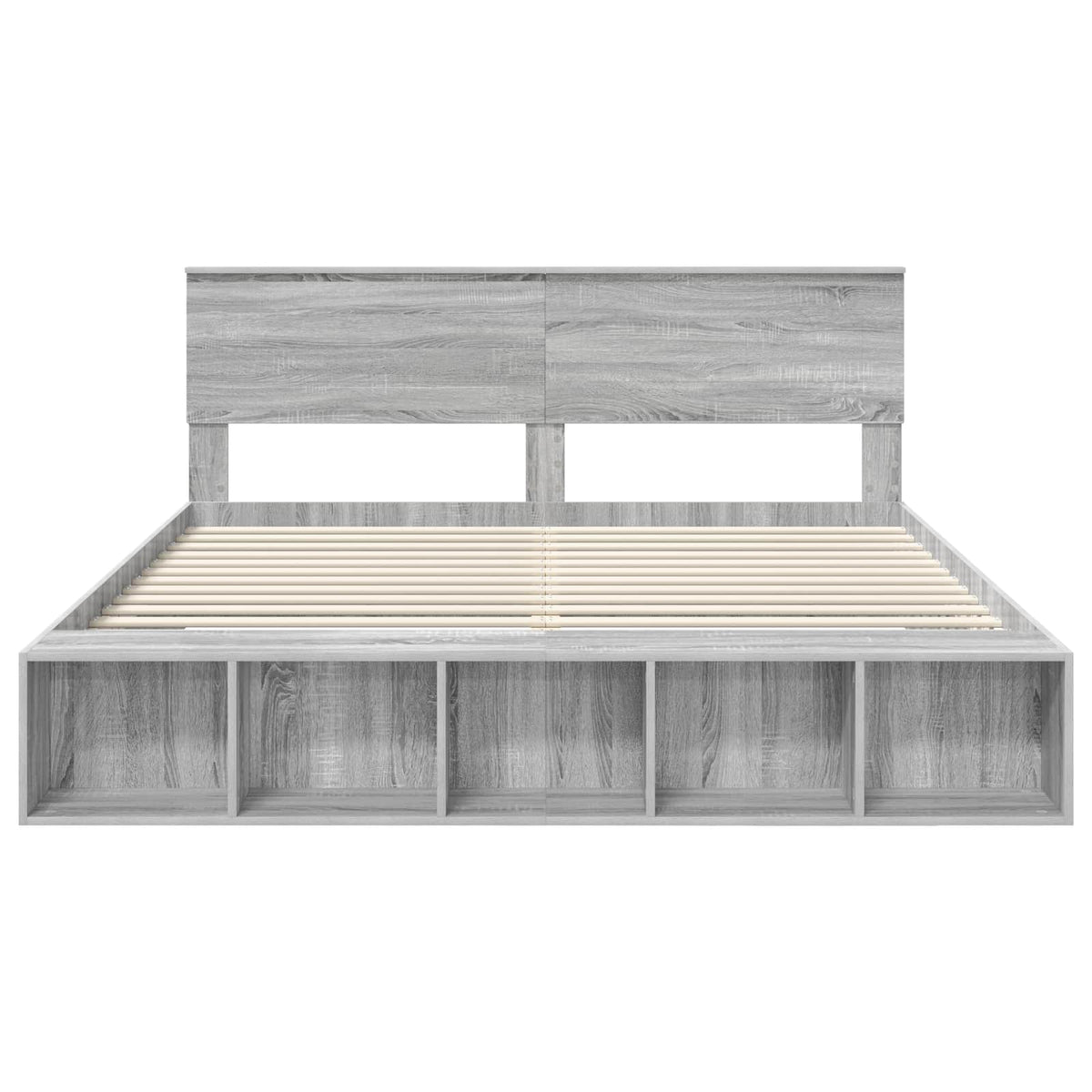Bed Frame with Shelf Grey Sonoma 200 x 200 cm Engineered Wood