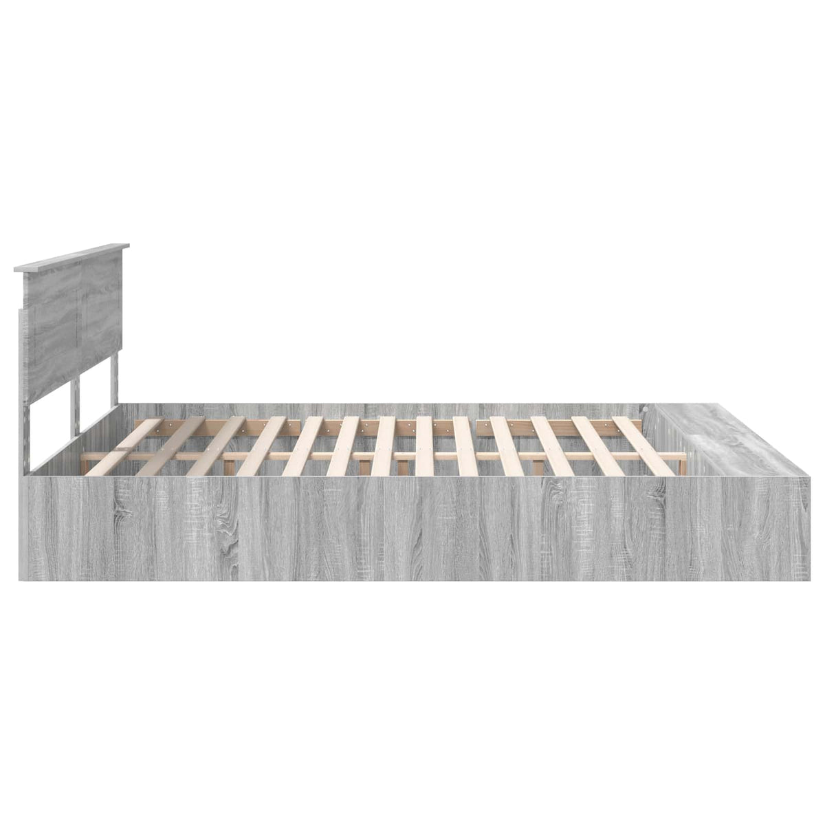Bed Frame with Shelf Grey Sonoma 200 x 200 cm Engineered Wood