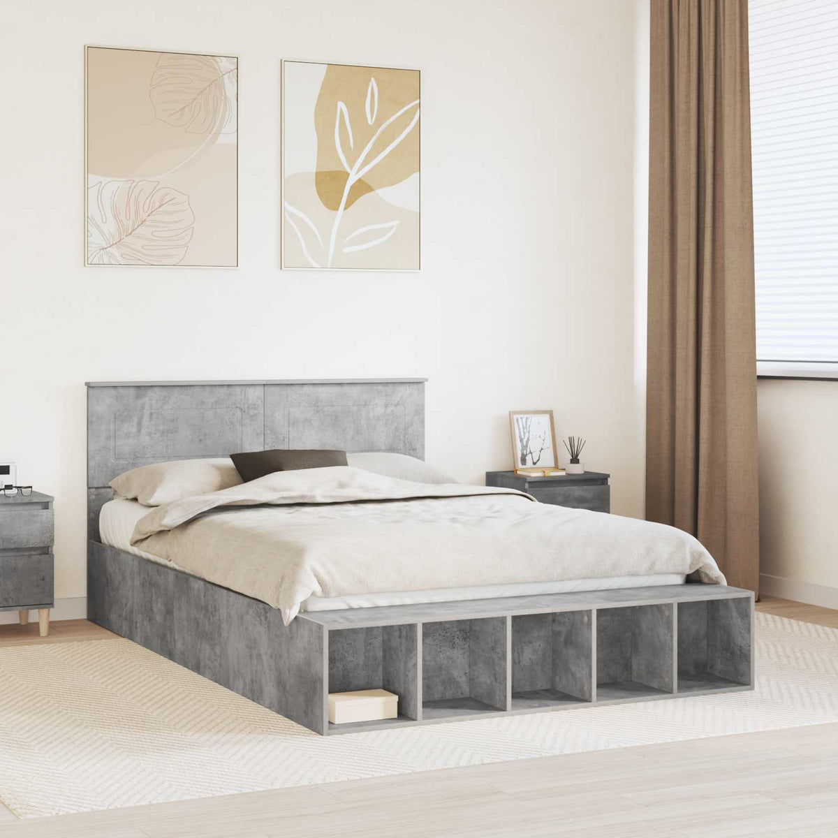 Bed Frame with Shelf Concrete Grey 160 x 200 cm Engineered Wood
