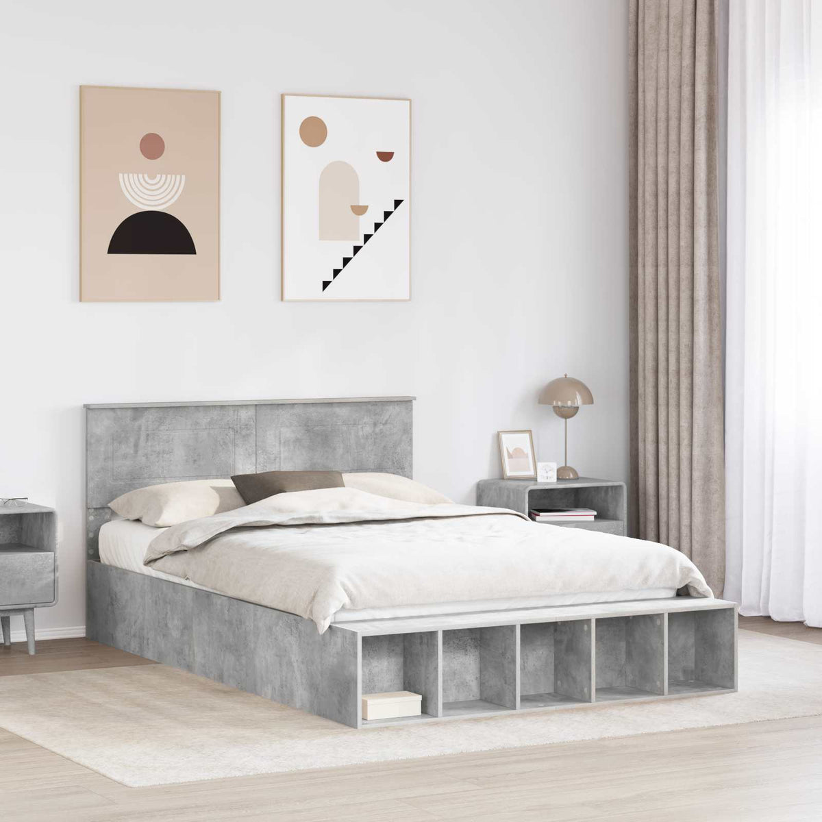 Bed Frame with Shelf Concrete Grey 160 x 200 cm Engineered Wood