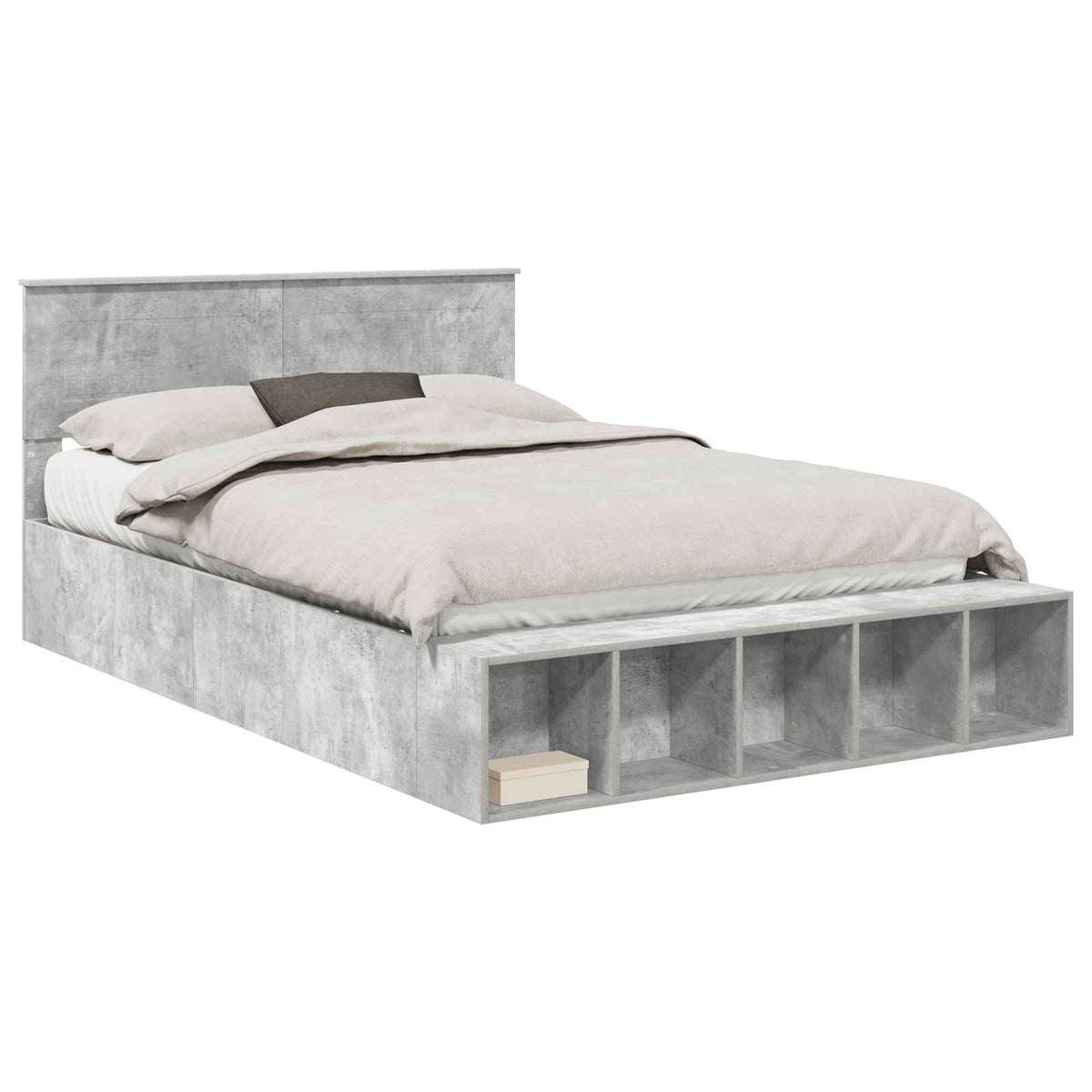 Bed Frame with Shelf Concrete Grey 160 x 200 cm Engineered Wood