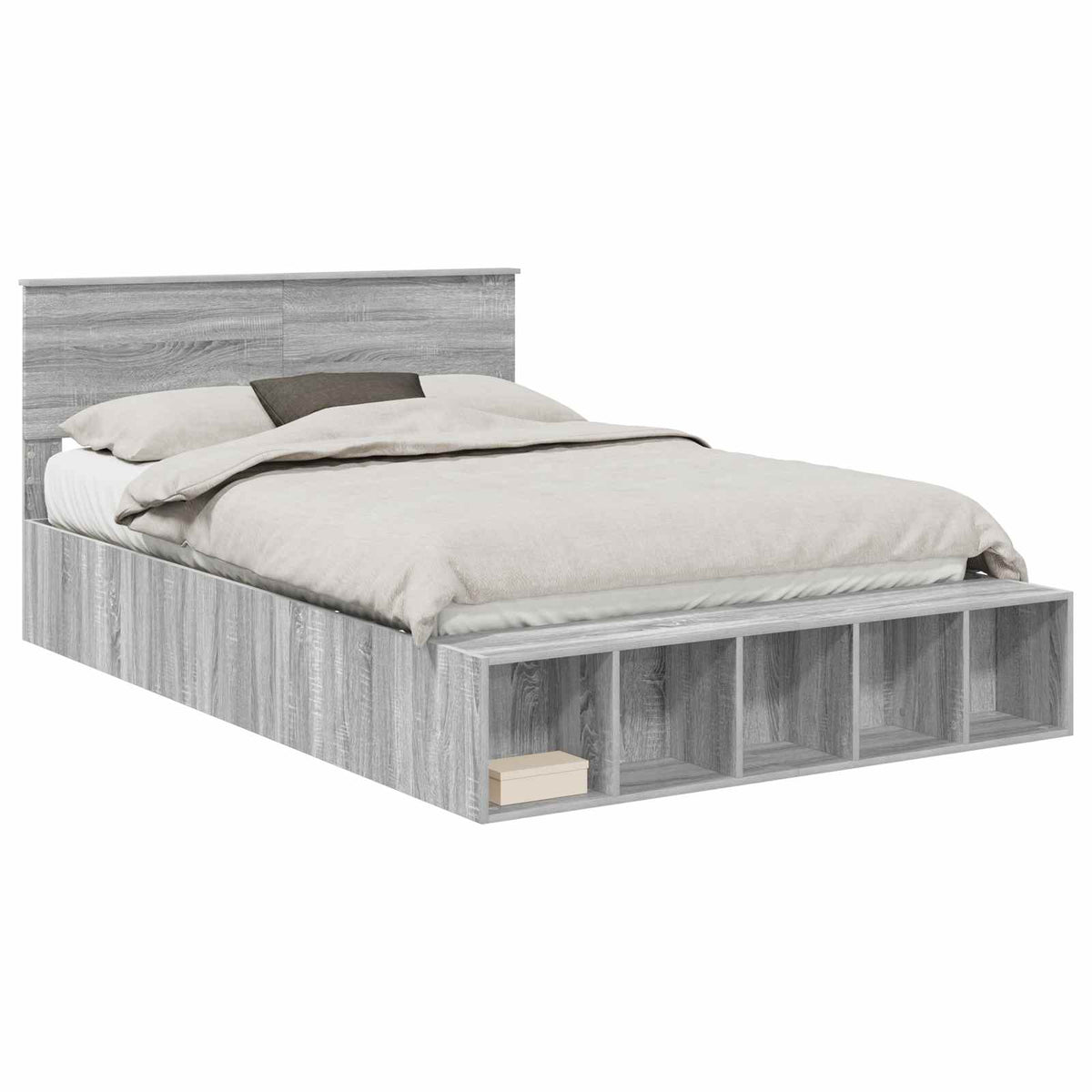 Bed Frame with Shelf Grey Sonoma 150 x 200 cm Engineered Wood