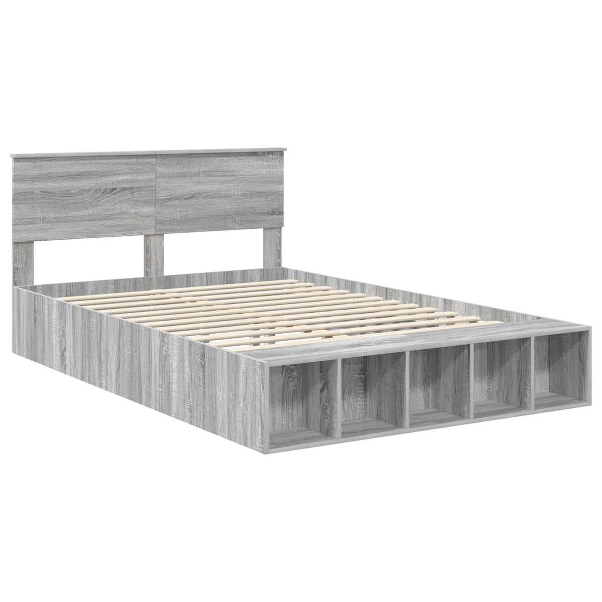 Bed Frame with Shelf Grey Sonoma 150 x 200 cm Engineered Wood