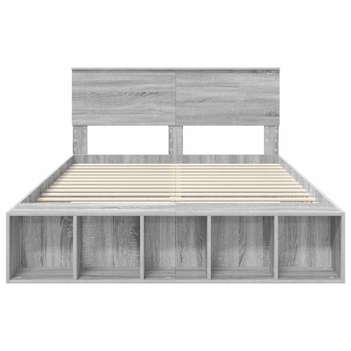 Bed Frame with Shelf Grey Sonoma 150 x 200 cm Engineered Wood