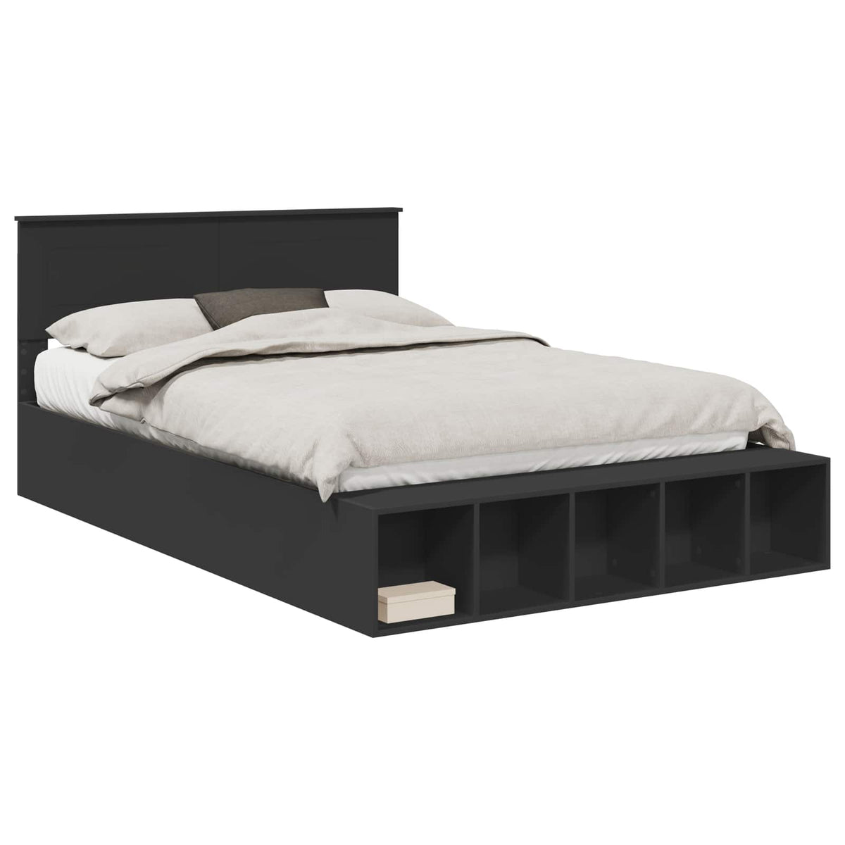 Bed Frame with Shelf Manual Black 140 x 200 cm Engineered Wood
