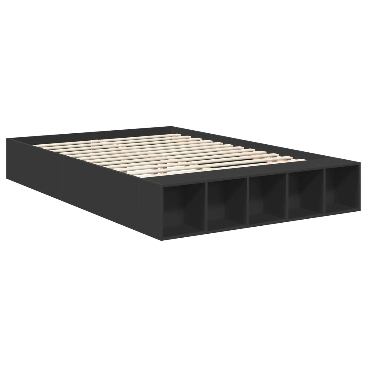 Bed Frame with Shelf Manual Black 140 x 200 cm Engineered Wood