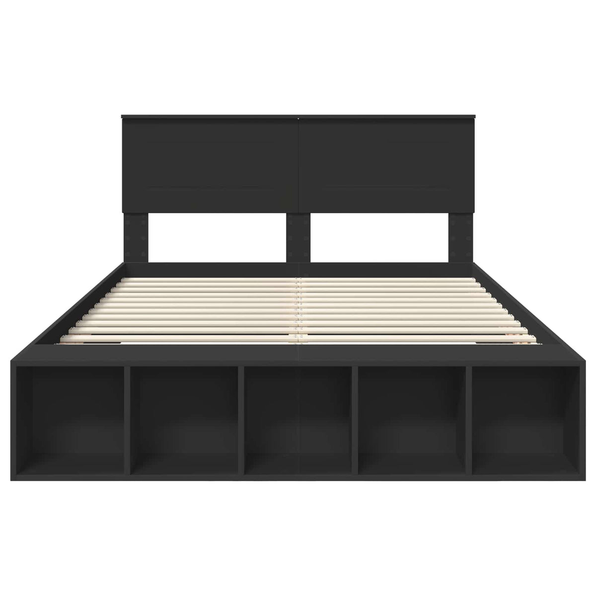 Bed Frame with Shelf Manual Black 140 x 200 cm Engineered Wood
