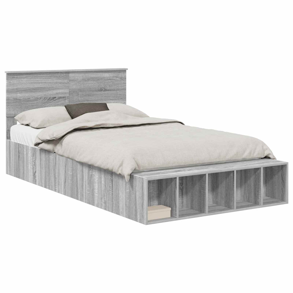 Bed Frame with Shelf Grey Sonoma 135 x 190 cm Engineered Wood
