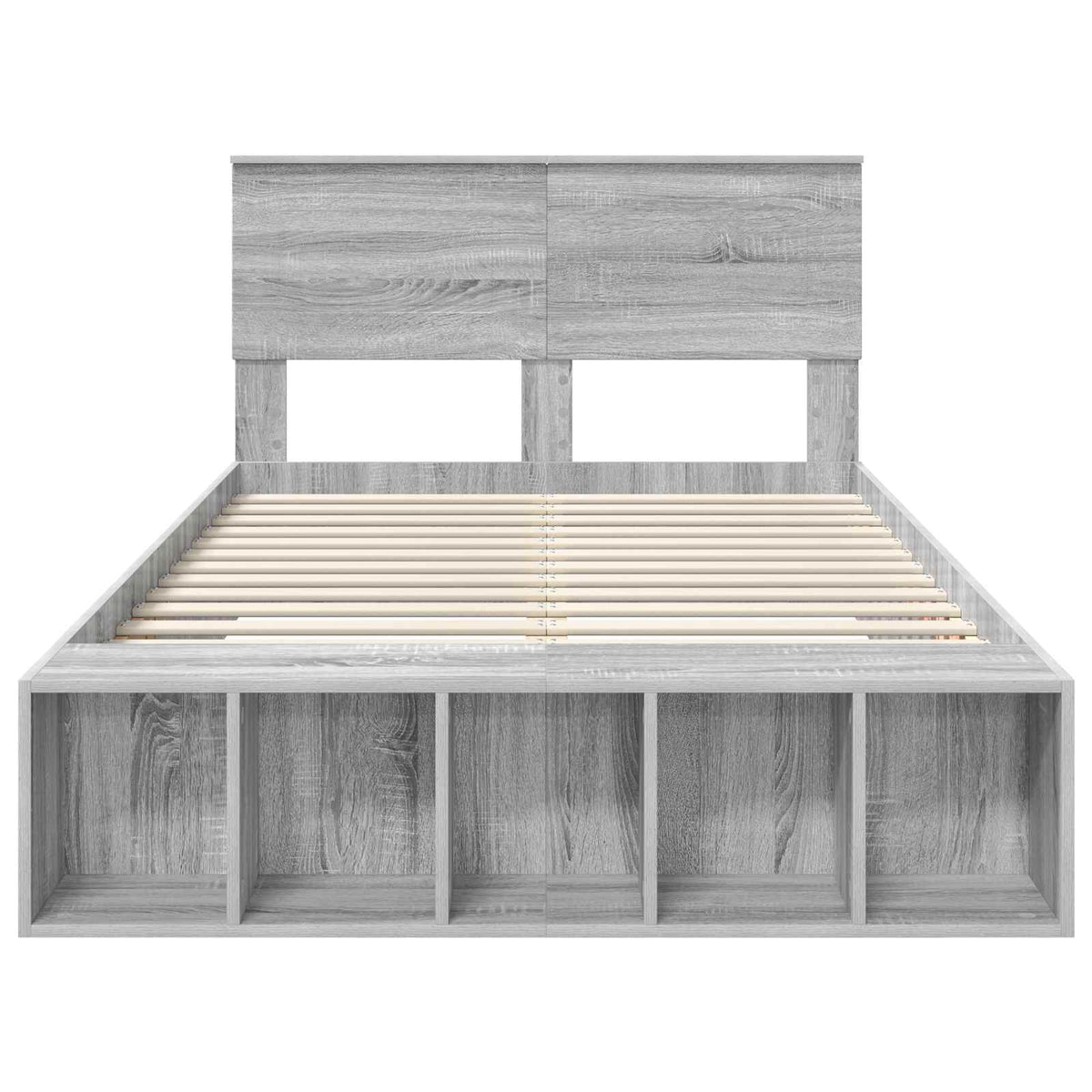 Bed Frame with Shelf Grey Sonoma 135 x 190 cm Engineered Wood