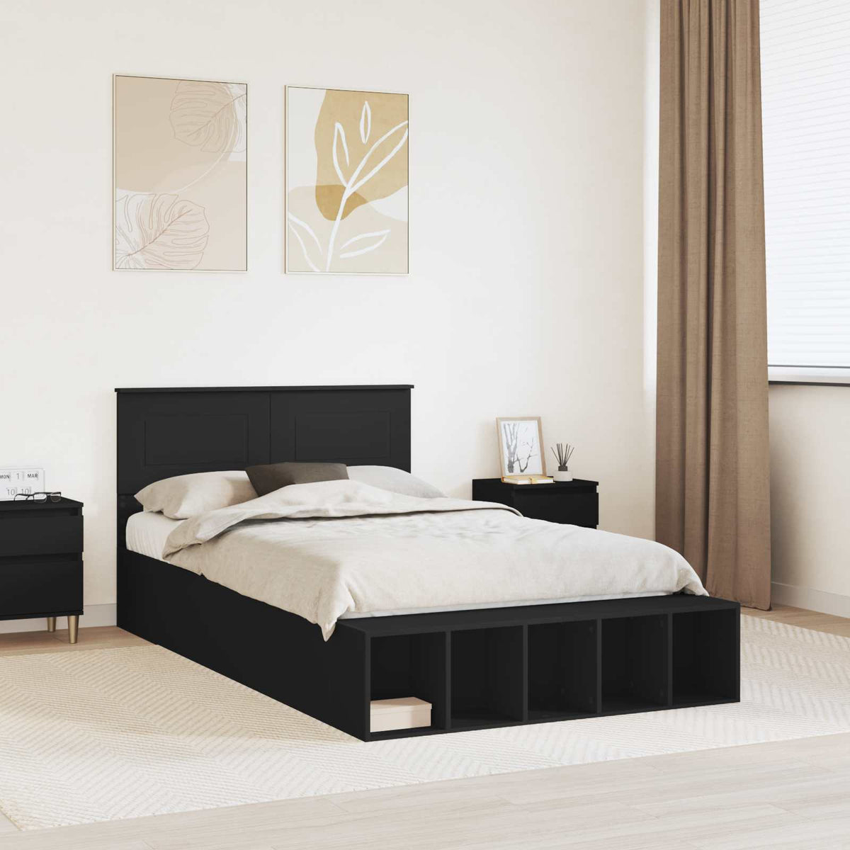Bed Frame with Shelf Manual Black 120 x 190 cm Engineered Wood