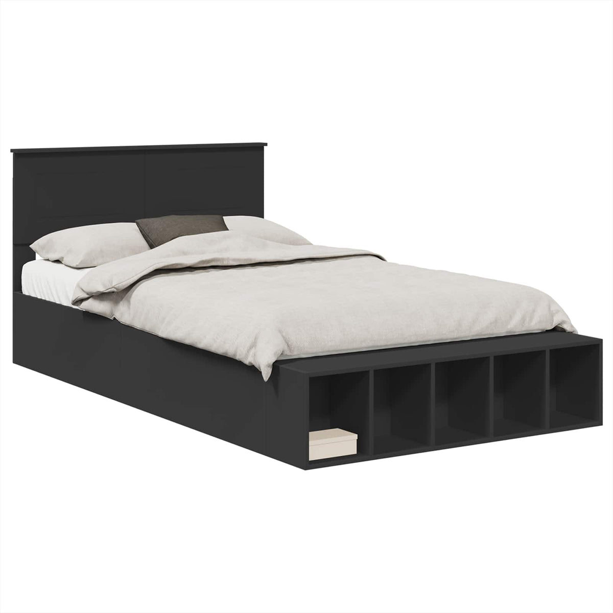 Bed Frame with Shelf Manual Black 120 x 190 cm Engineered Wood