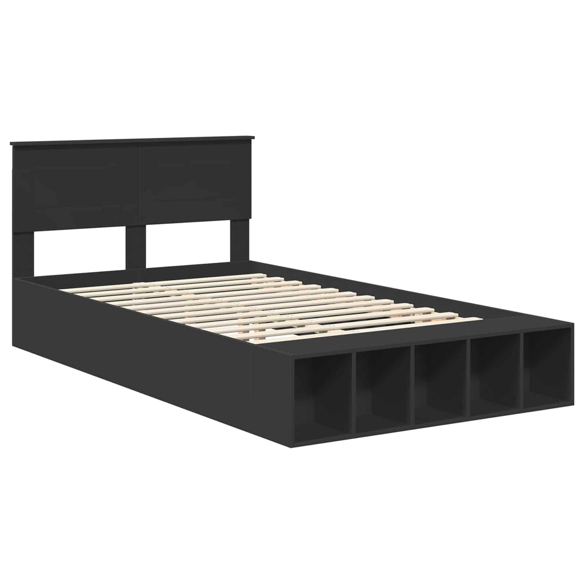 Bed Frame with Shelf Manual Black 120 x 190 cm Engineered Wood