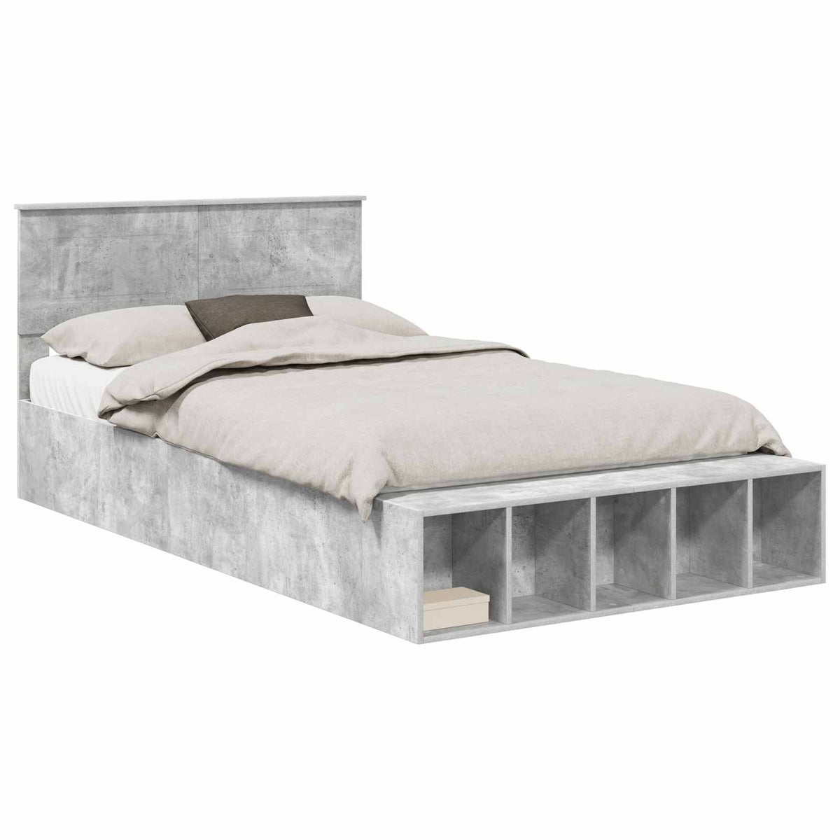 Bed Frame with Shelf Concrete Grey 120 x 190 cm Engineered Wood