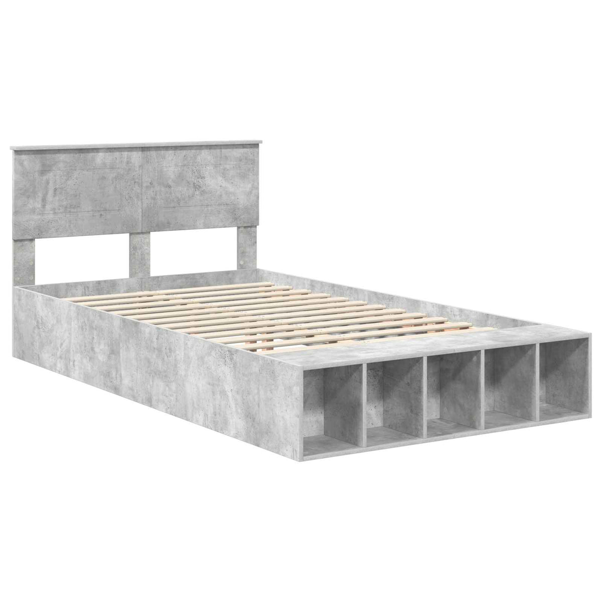 Bed Frame with Shelf Concrete Grey 120 x 190 cm Engineered Wood