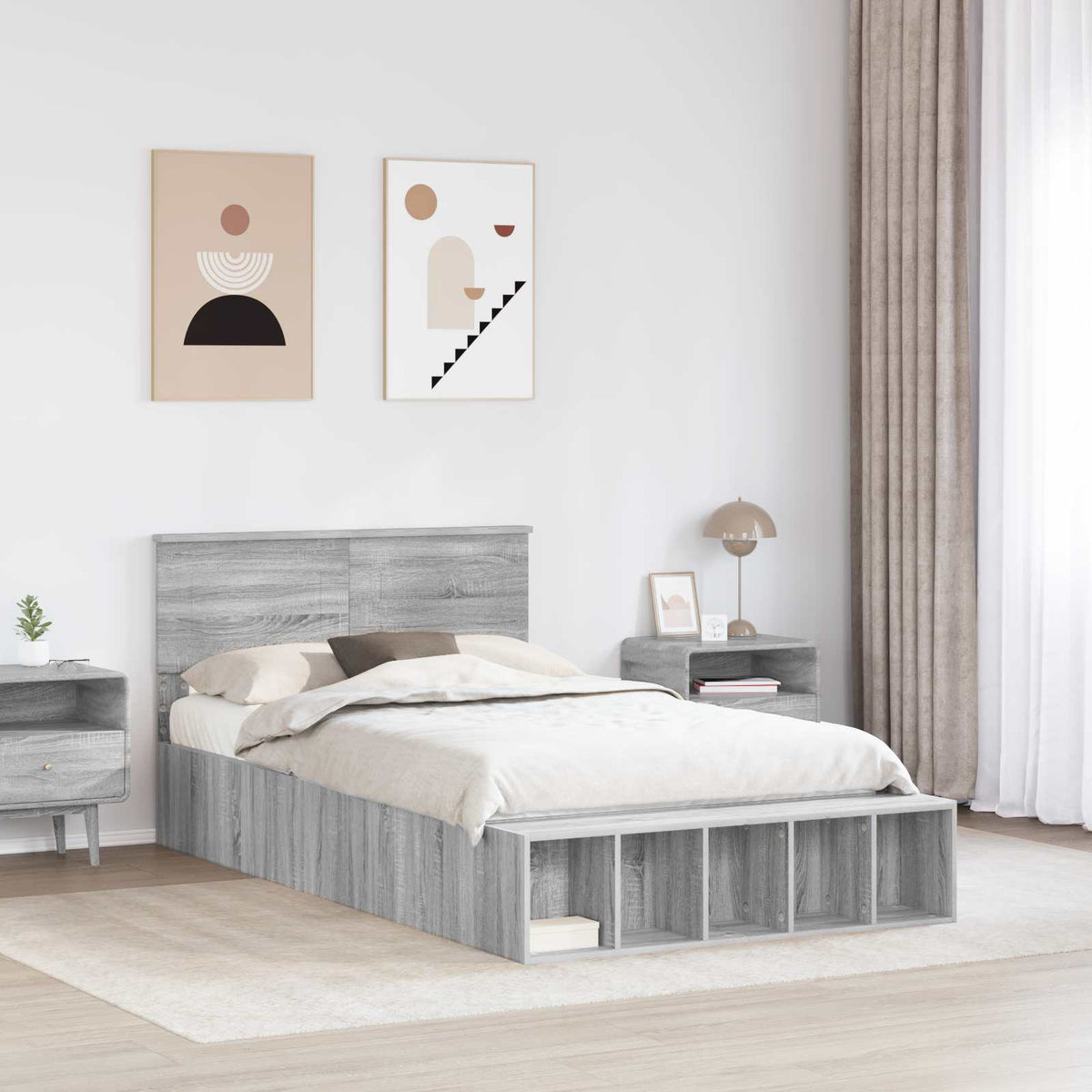 Bed Frame with Shelf Grey Sonoma 120 x 200 cm Engineered Wood