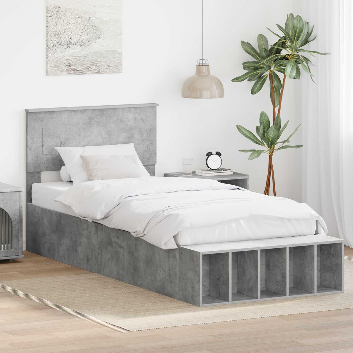 Bed Frame with Shelf Concrete Grey 90 x 200 cm Engineered Wood
