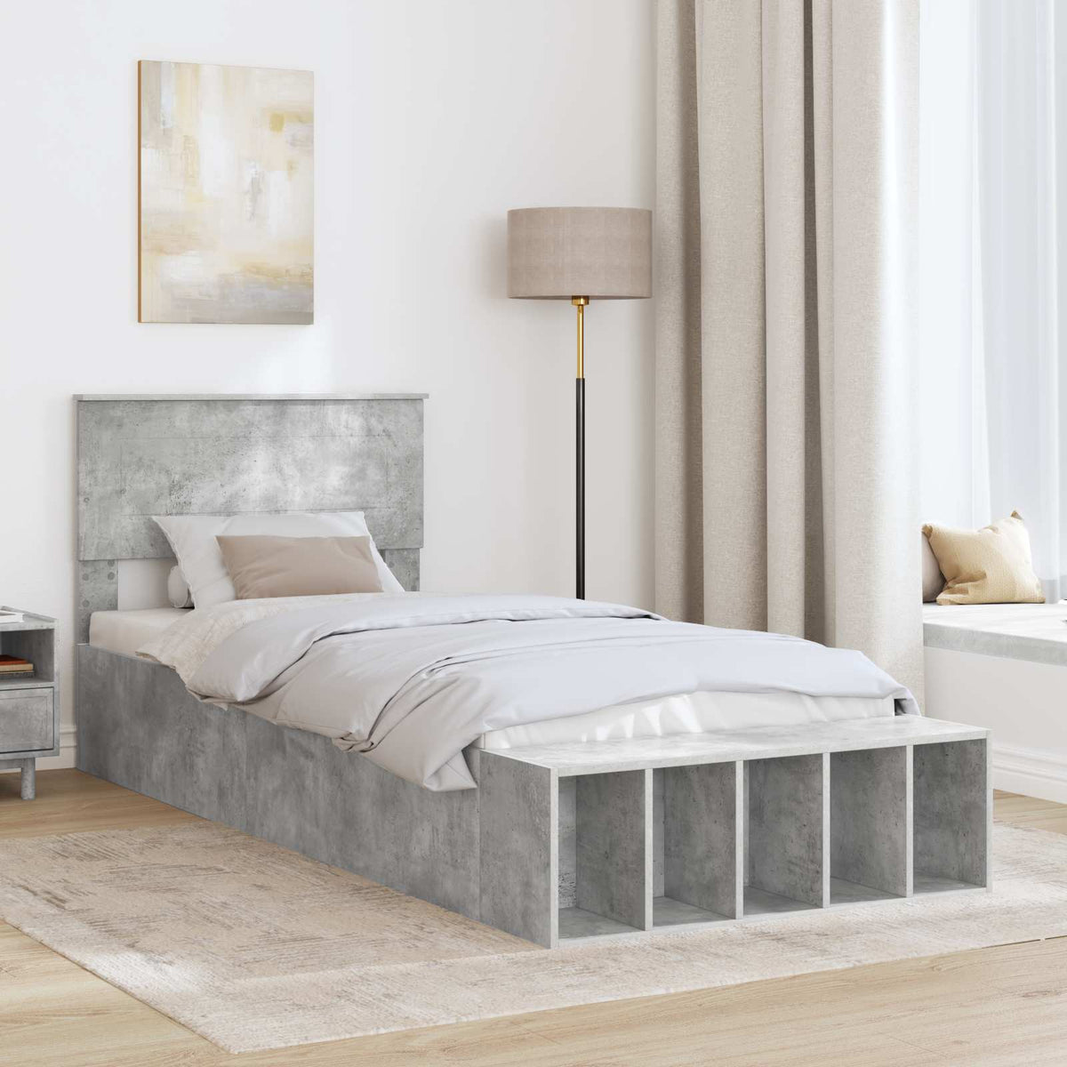 Bed Frame with Shelf Concrete Grey 90 x 200 cm Engineered Wood