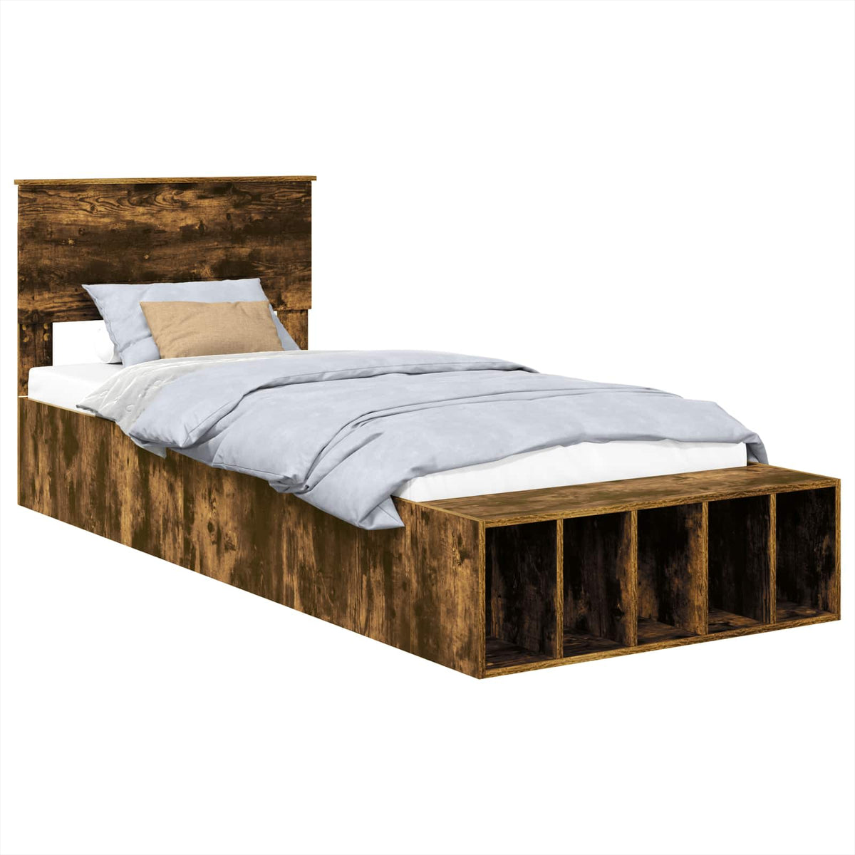 Bed Frame with Shelf Smoked Oak 100 x 200 cm Engineered Wood