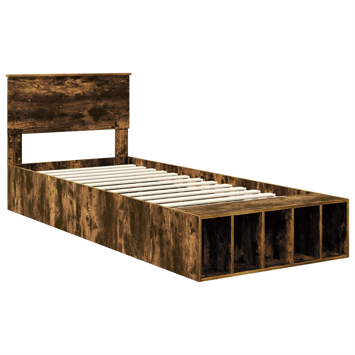 Bed Frame with Shelf Smoked Oak 90 x 190 cm Engineered Wood