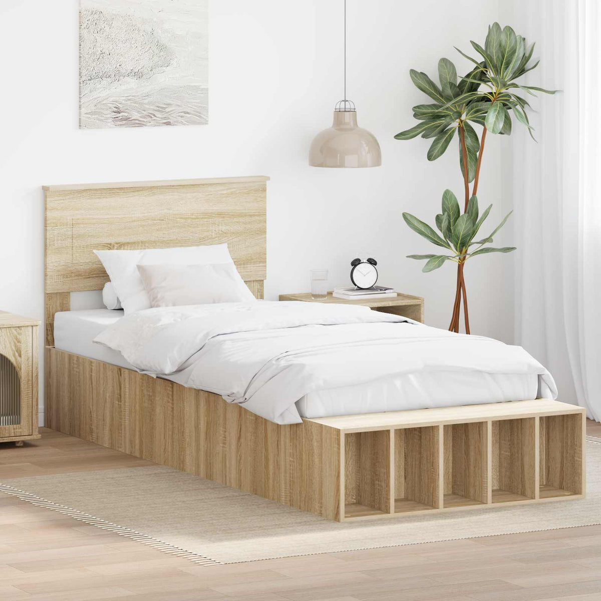 Bed Frame with Shelf Sonoma Oak 75 x 190 cm Engineered Wood