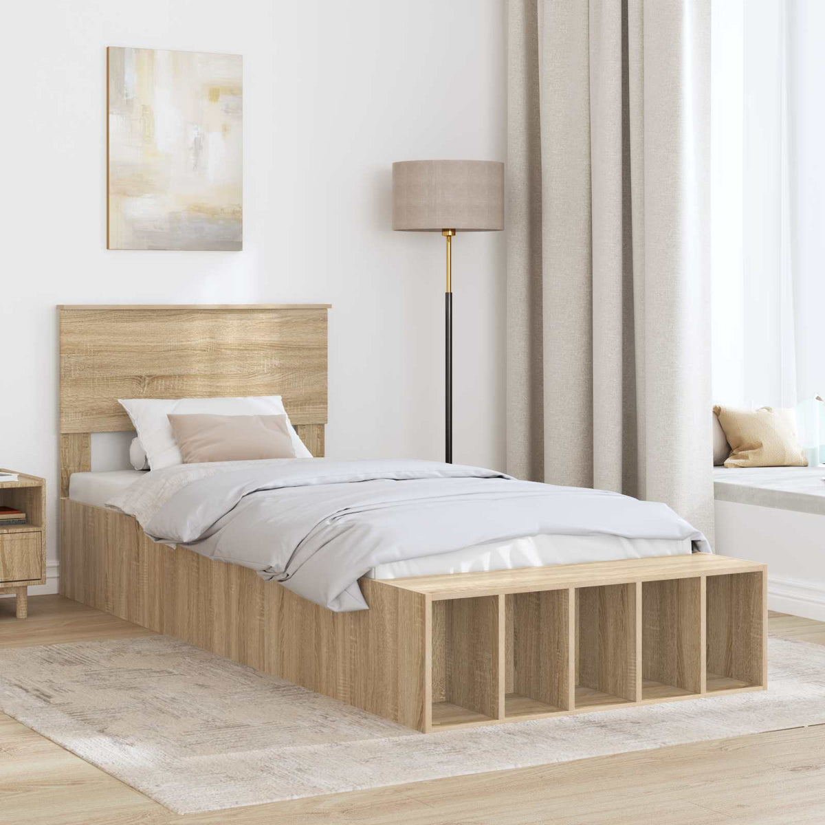 Bed Frame with Shelf Sonoma Oak 75 x 190 cm Engineered Wood