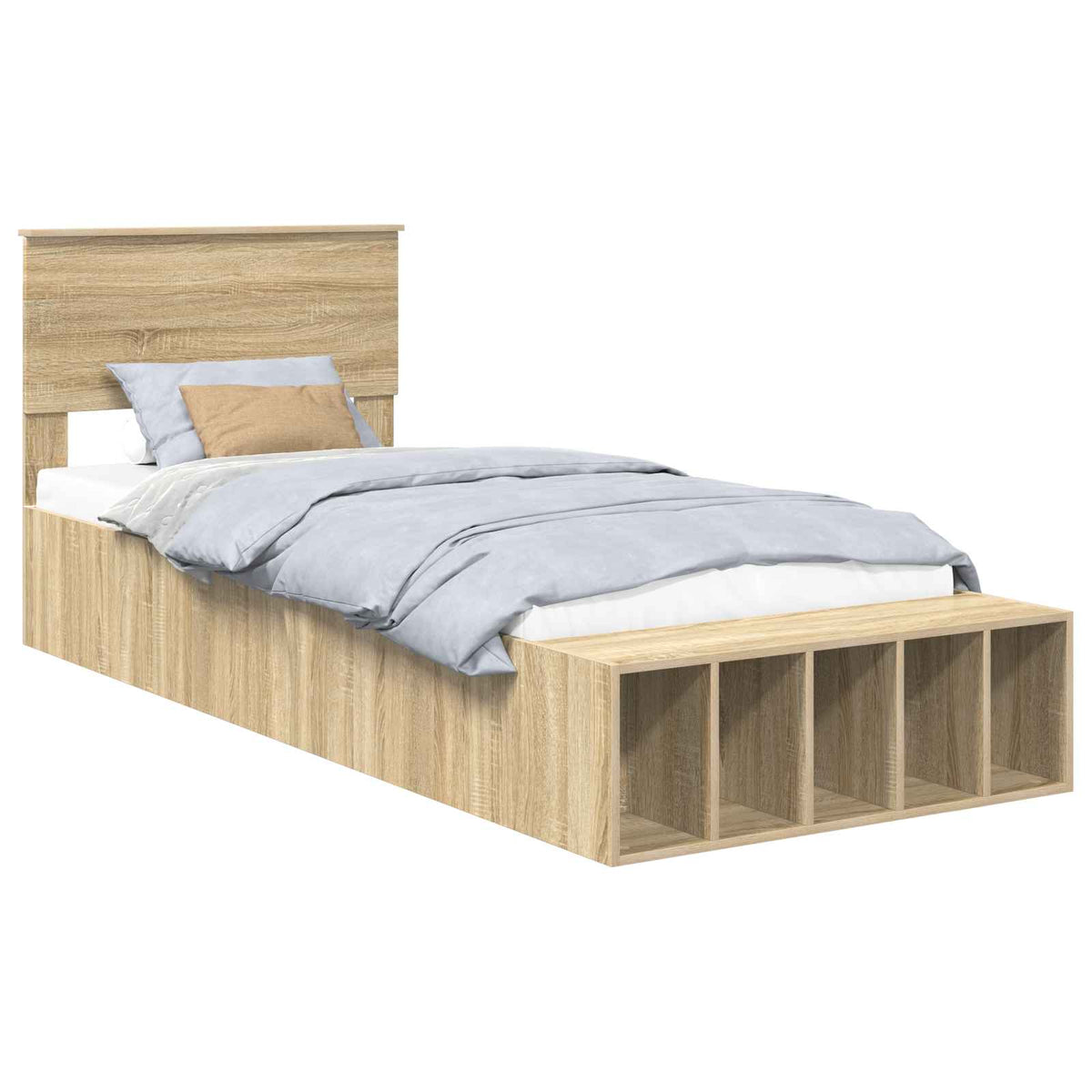 Bed Frame with Shelf Sonoma Oak 75 x 190 cm Engineered Wood