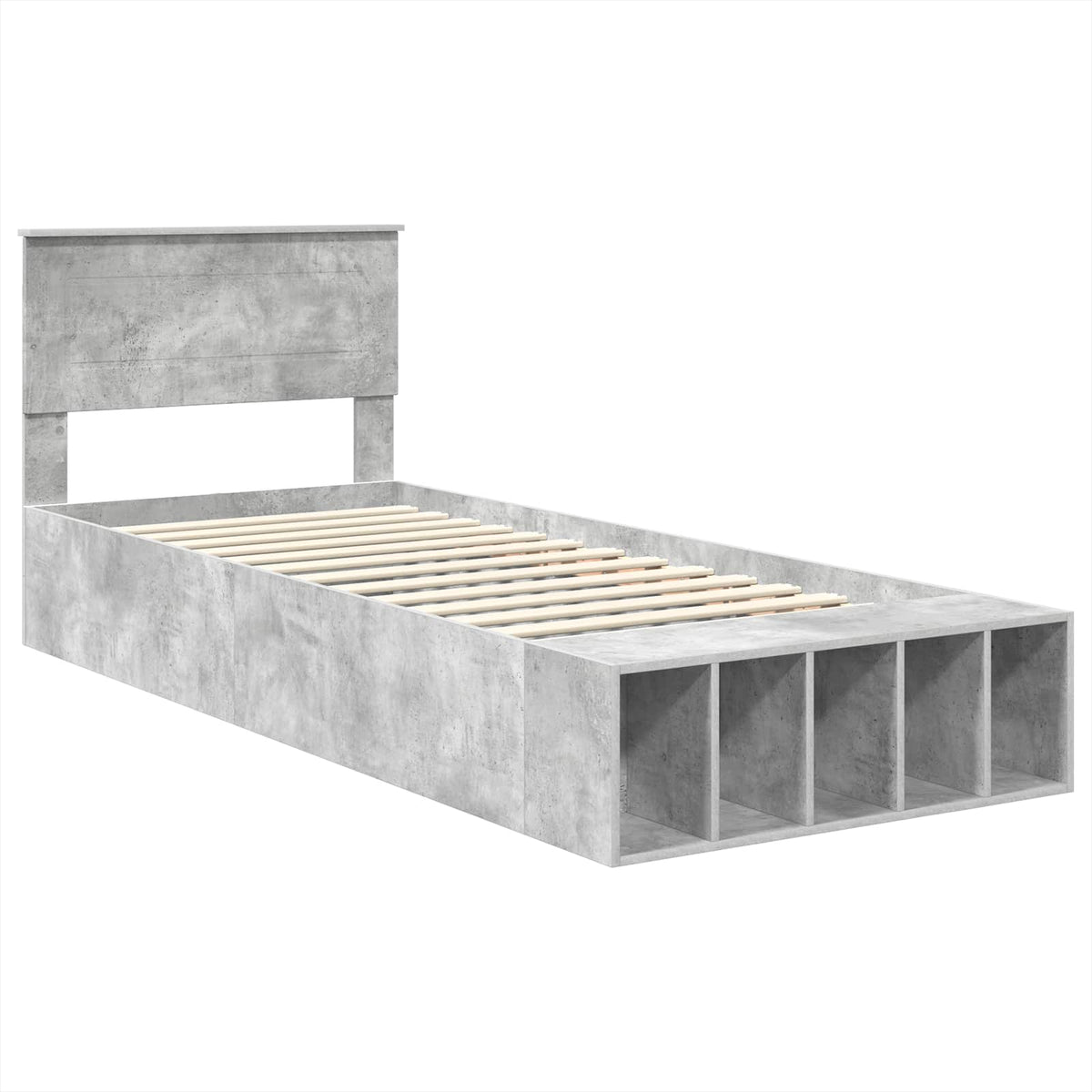 Bed Frame with Shelf Concrete Grey 70 x 190 cm Engineered Wood