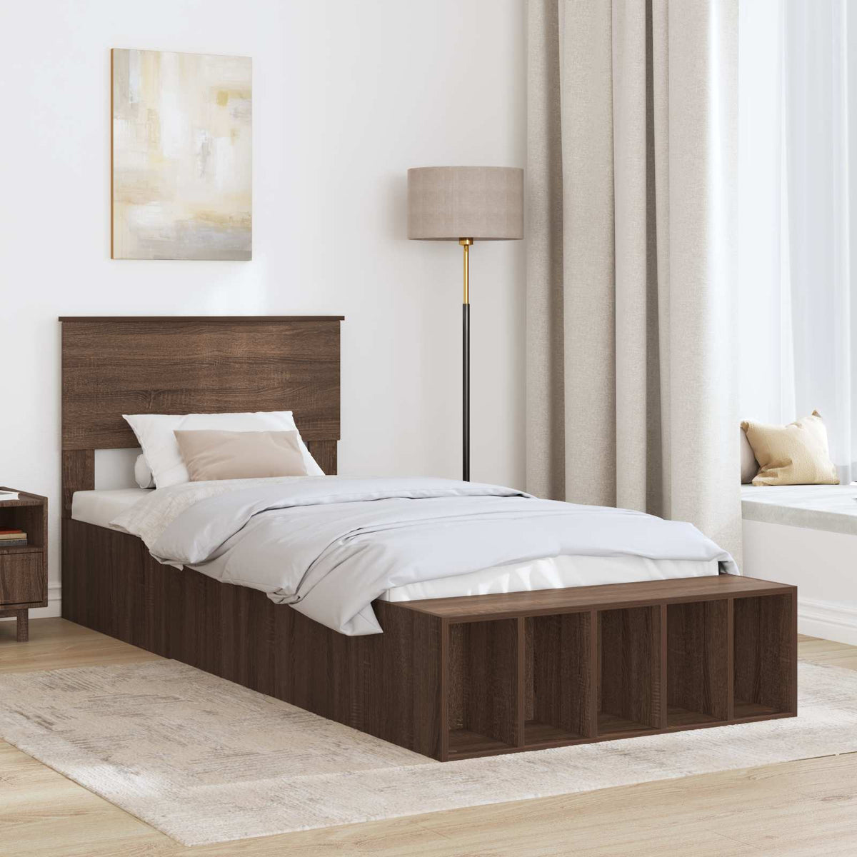 Bed Frame with Shelf Brown Oak 75 x 190 cm Engineered Wood