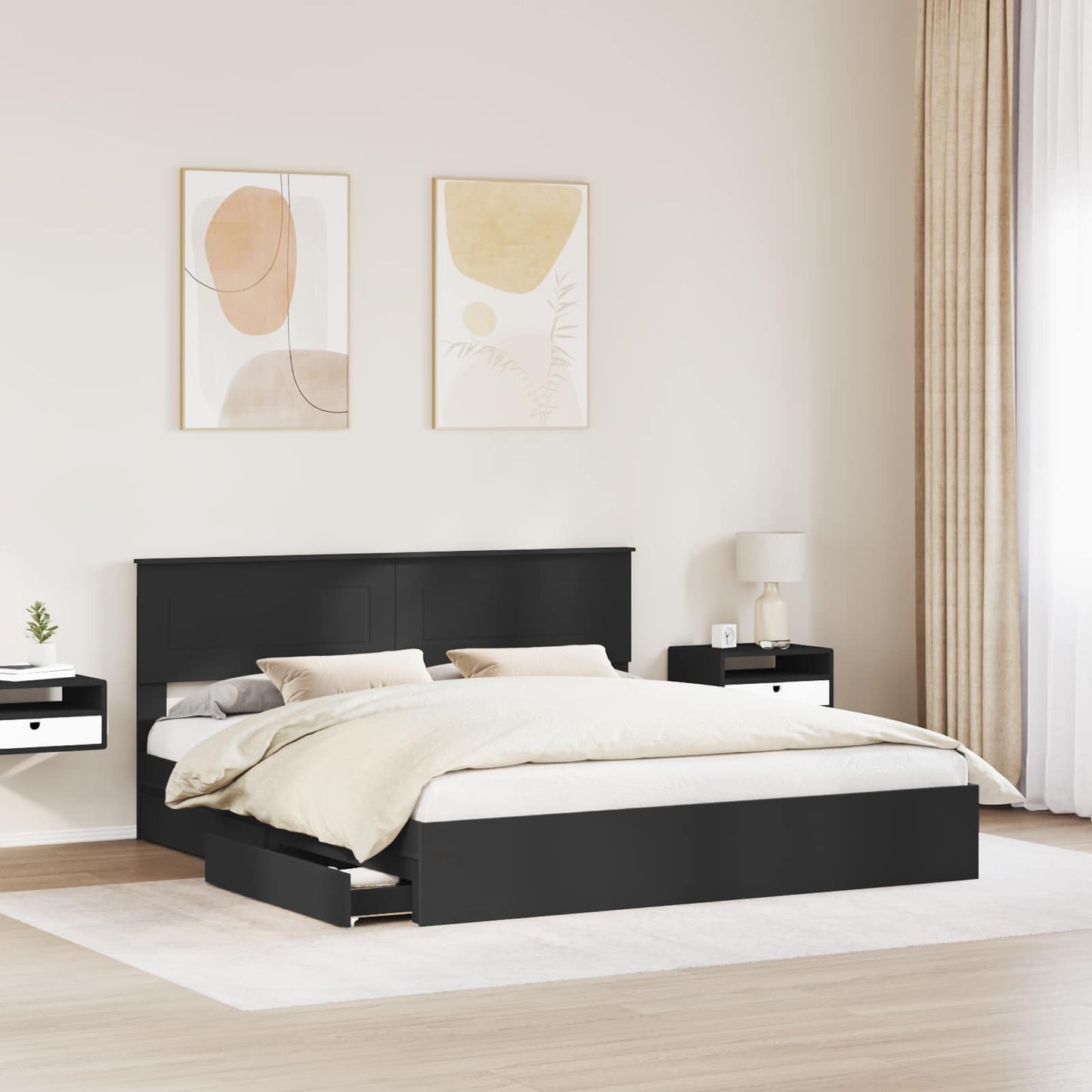 Storage Bed with Headboard Black 200 x 200 cm Engineered Wood