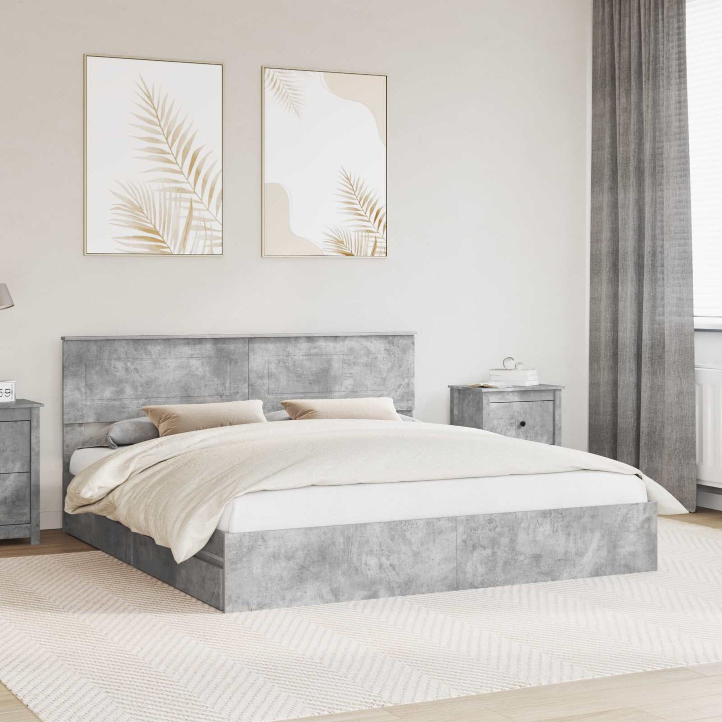 Storage Bed Concrete Grey 200 x 200 cm Engineered Wood