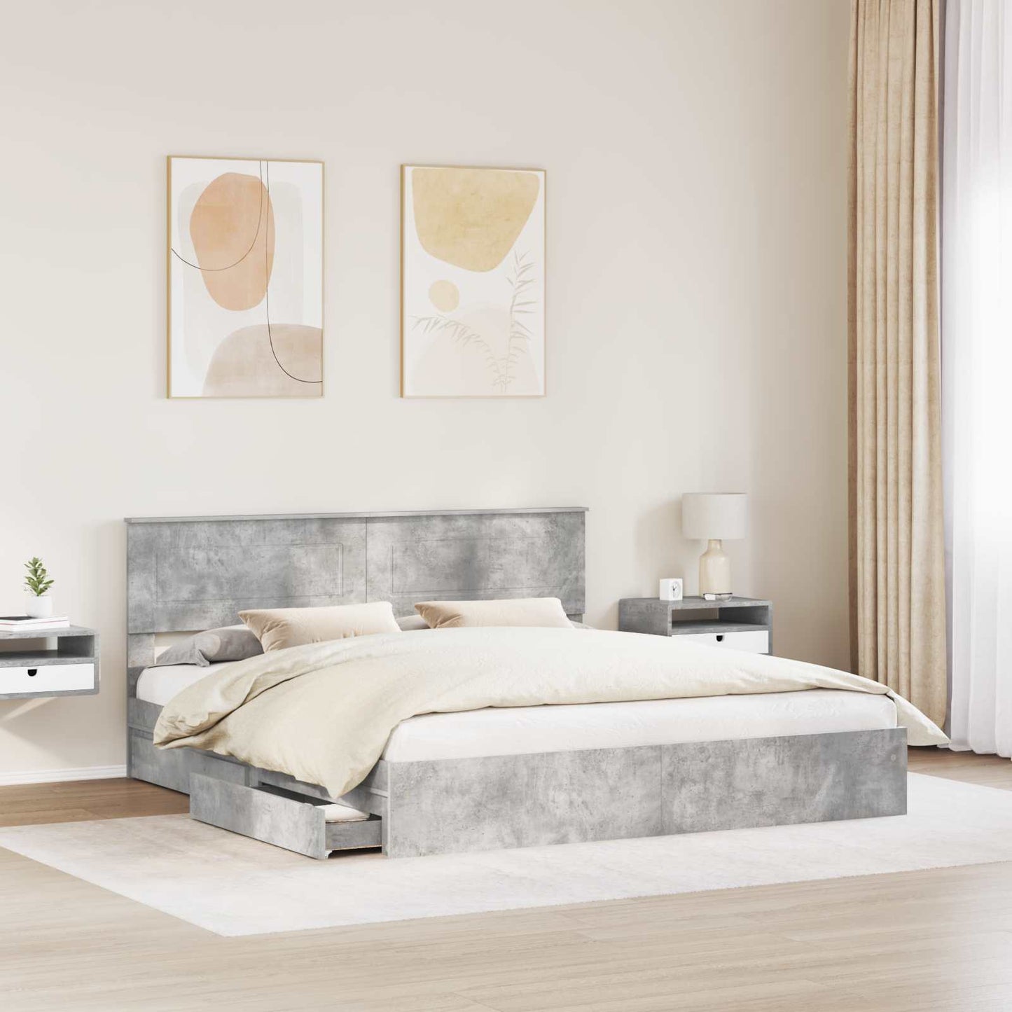Storage Bed Concrete Grey 200 x 200 cm Engineered Wood