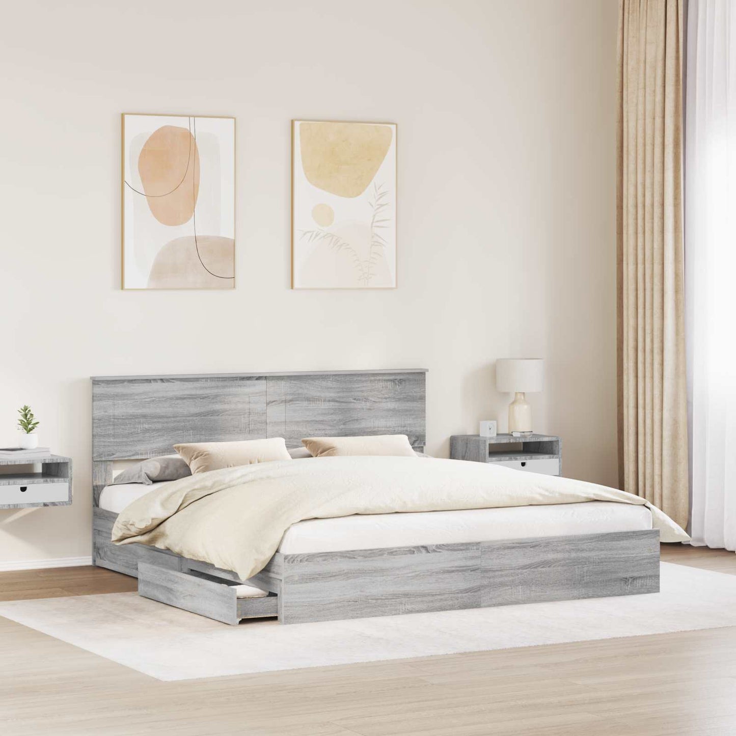 Storage Bed Grey Sonoma 180 x 200 cm Engineered Wood