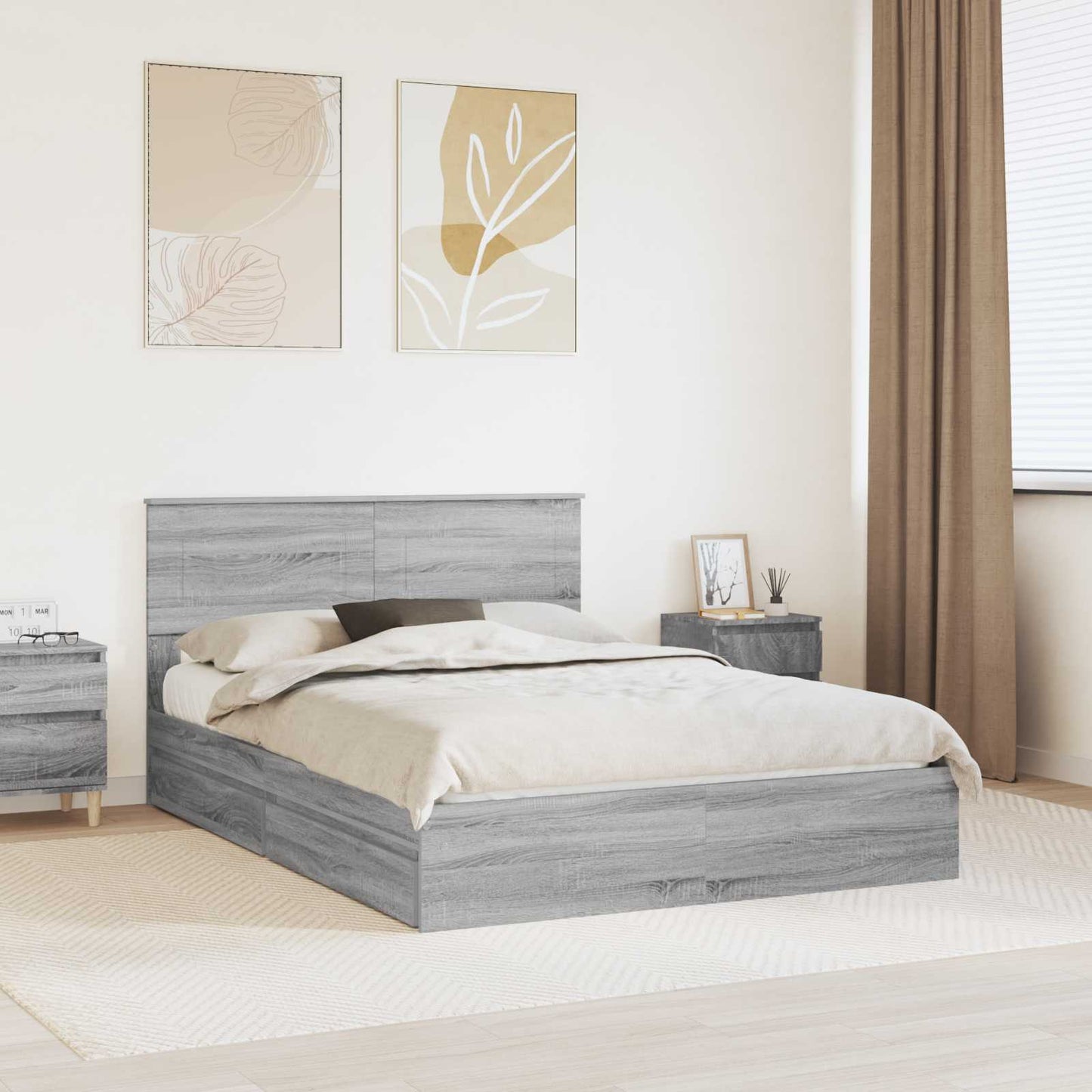 Storage Bed Grey Sonoma 160 x 200 cm Engineered Wood