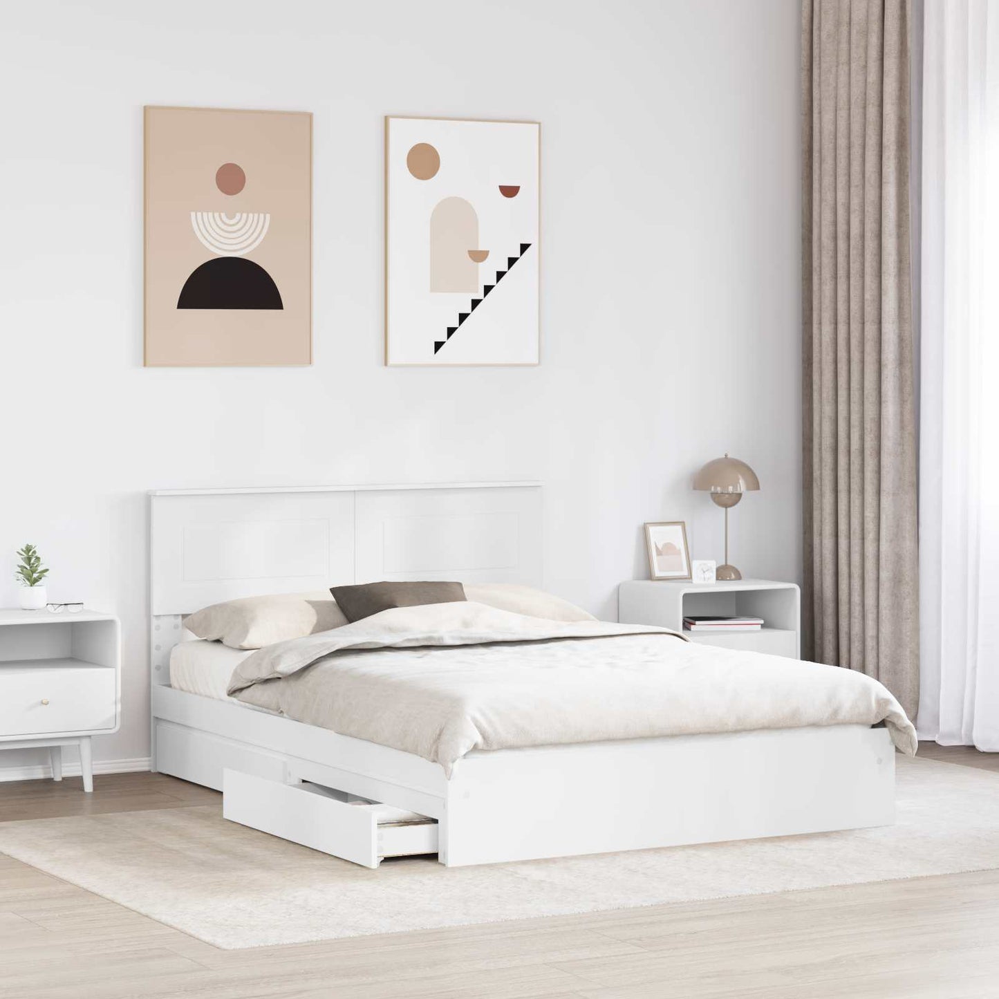 Storage Bed with Headboard White 140 x 190 cm Engineered Wood