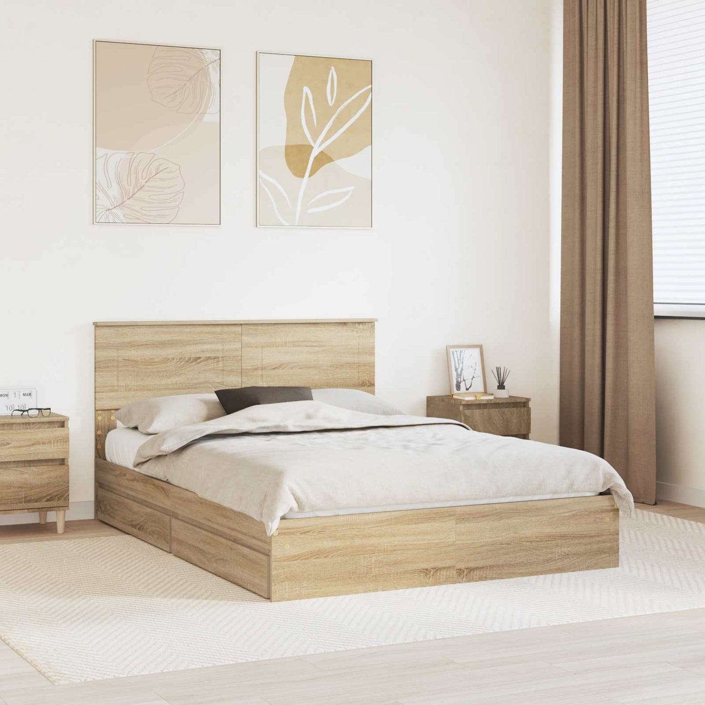 Storage Bed with Drawer Sonoma Oak 140 x 190 cm Engineered Wood