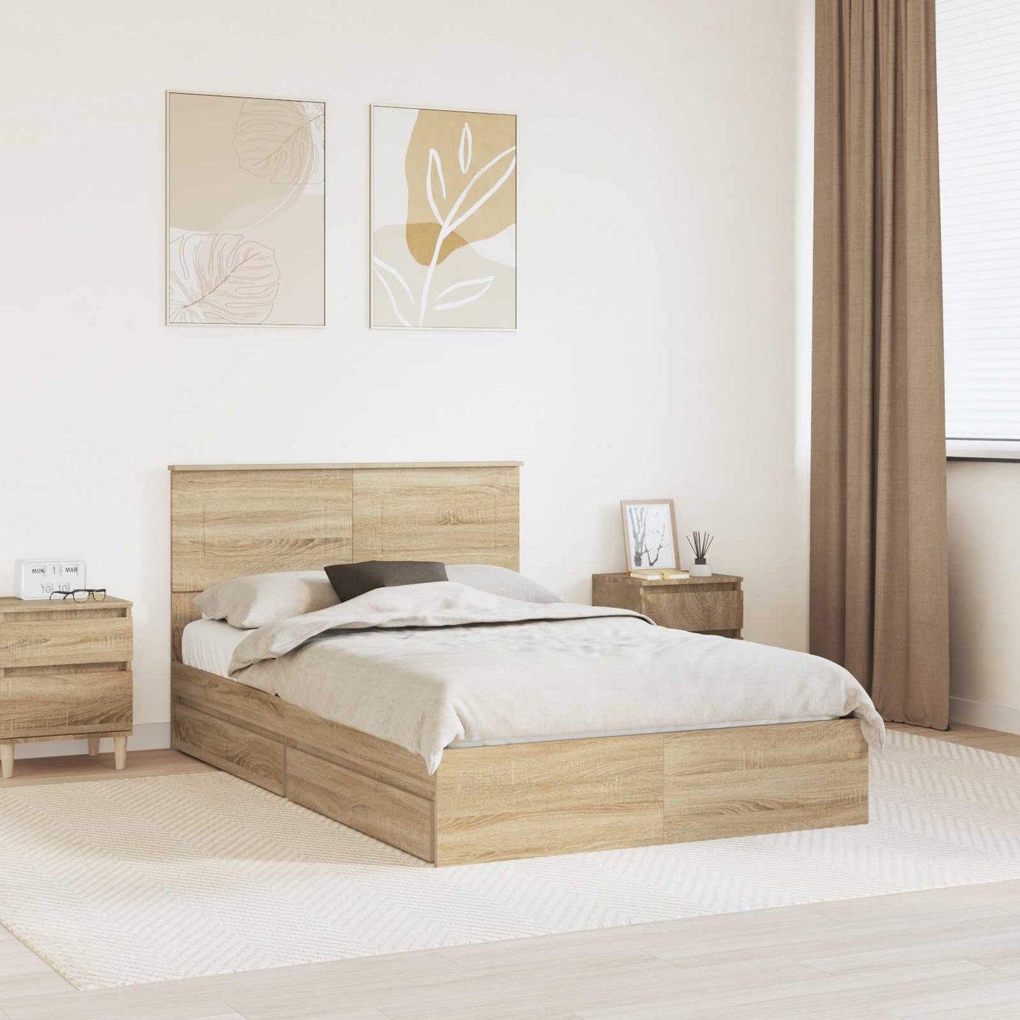 Storage Bed with Drawer Sonoma Oak 135 x 190 cm Engineered Wood