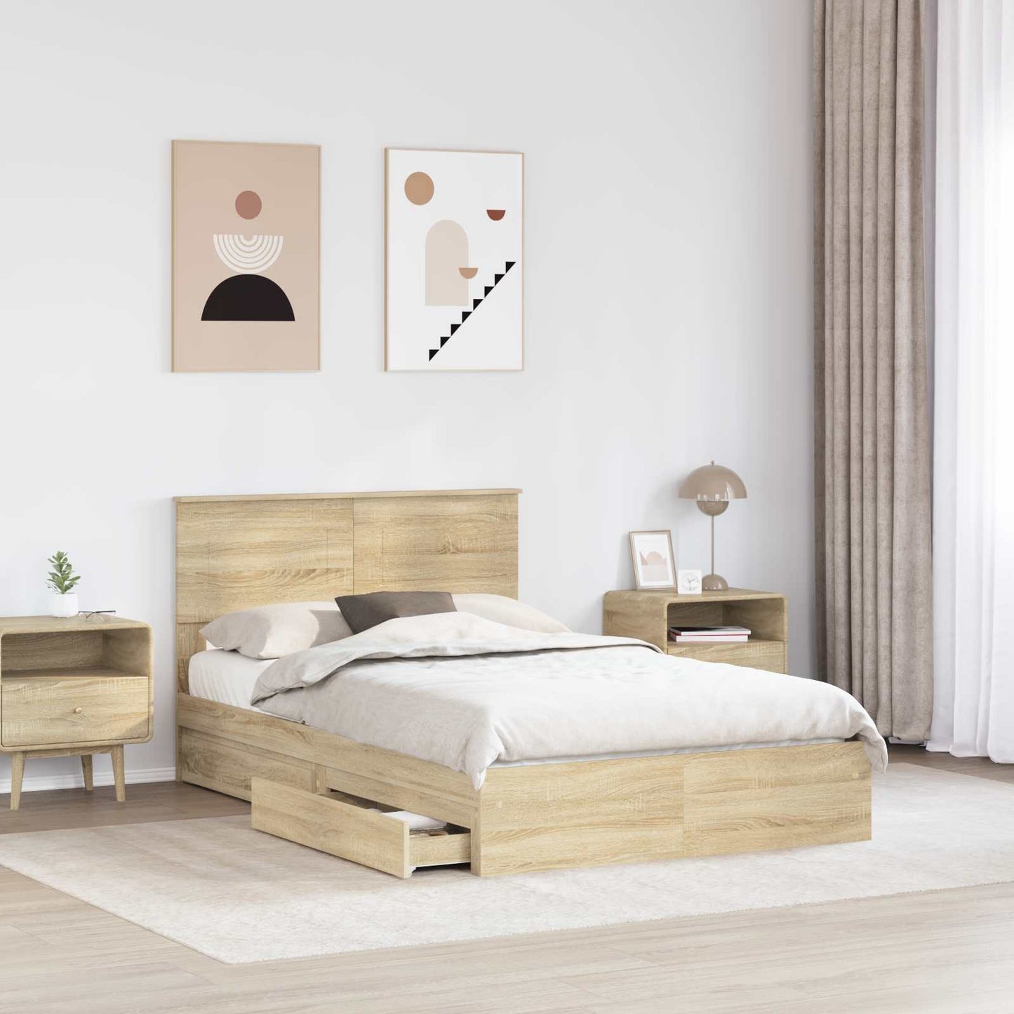 Storage Bed with Drawer Sonoma Oak 135 x 190 cm Engineered Wood