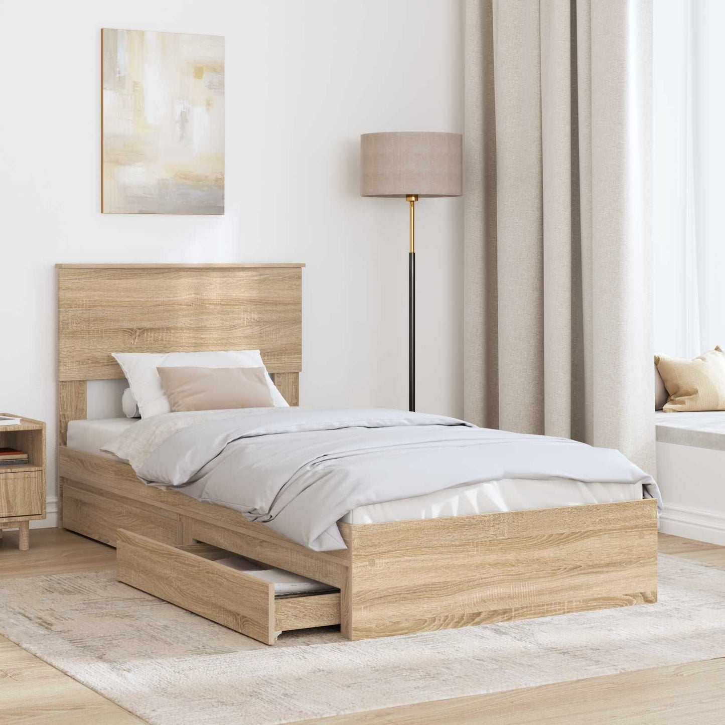 Storage Bed with Drawer Sonoma Oak 100 x 200 cm Engineered Wood